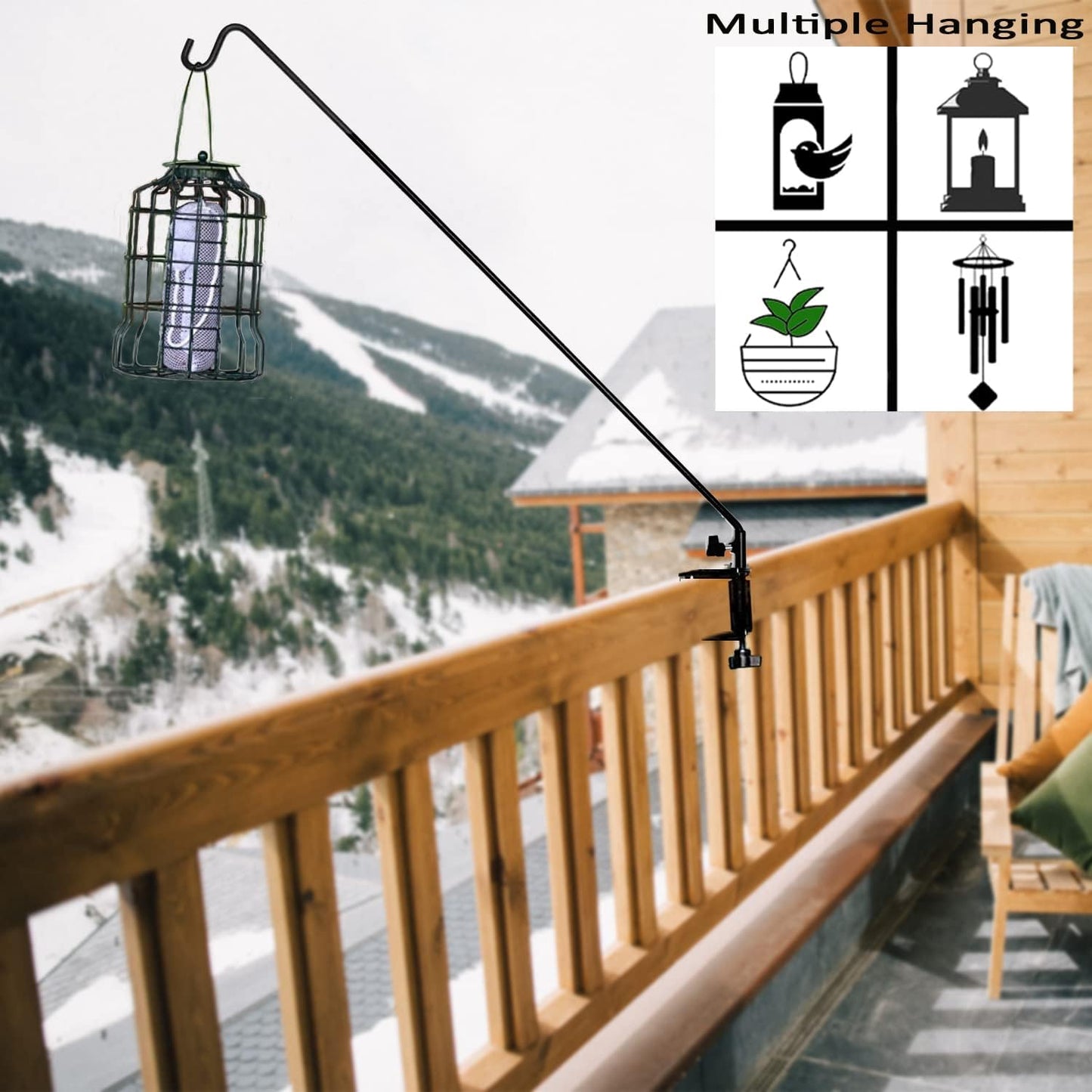 Ashman Deck Hook (1 Pack, 49-Inch Deck Hook), Double Forged Solid Metal Single Piece Rod, Ideal for Bird Feeders, Plant Hangers, Coconut Shell Hanging Baskets, and Lanterns.