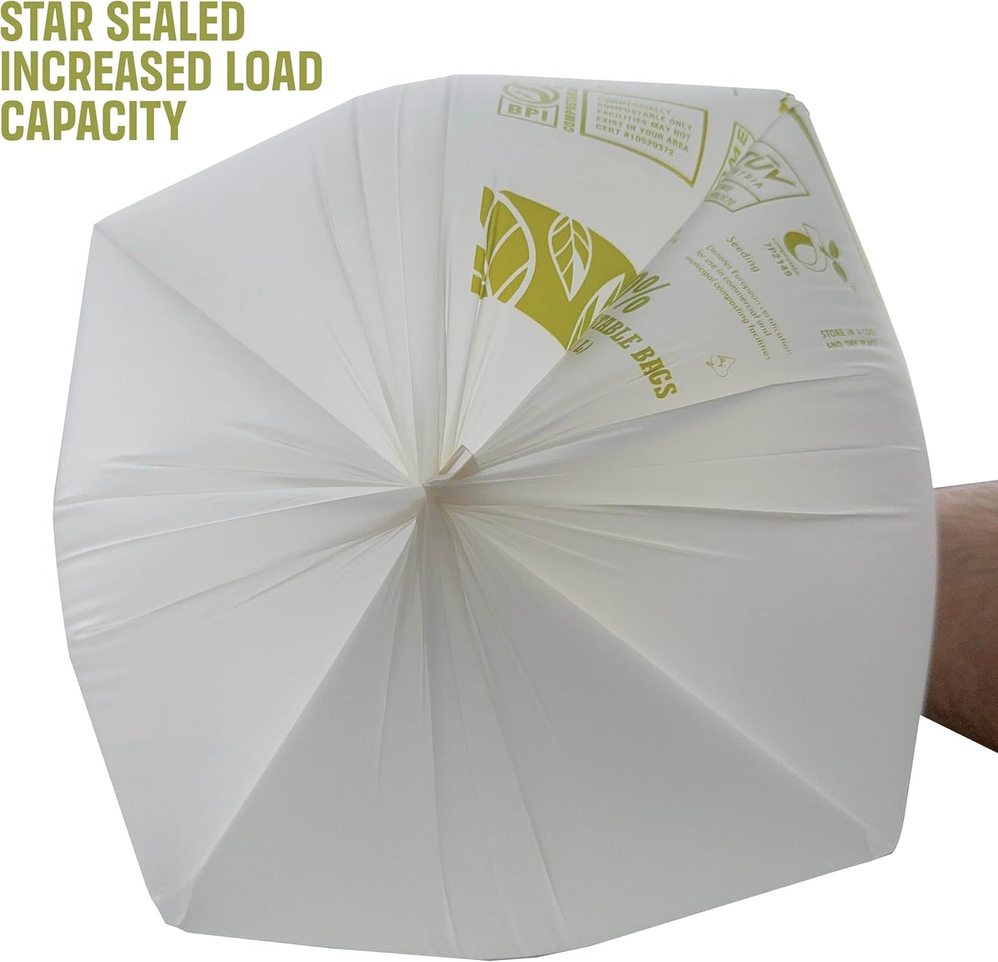 Compostable Garbage Bags | 8 Gallons, 50 Count, 28" x 21.6" | Waste Disposal bags for Kitchen | Plant-Based Starsealed Bags | Indoor & Outdoor | Food Scrap Waste Bags