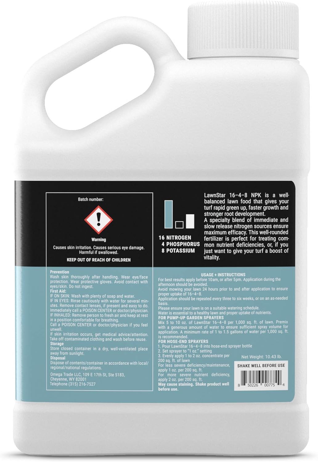 Balanced 16-4-8 Nutrient Liquid Fertilizer (1 Gallon) - Premium Lawn Food, NPK with Added Seaweed Extract, Treats Common Deficiencies, Safe for All Grass Types