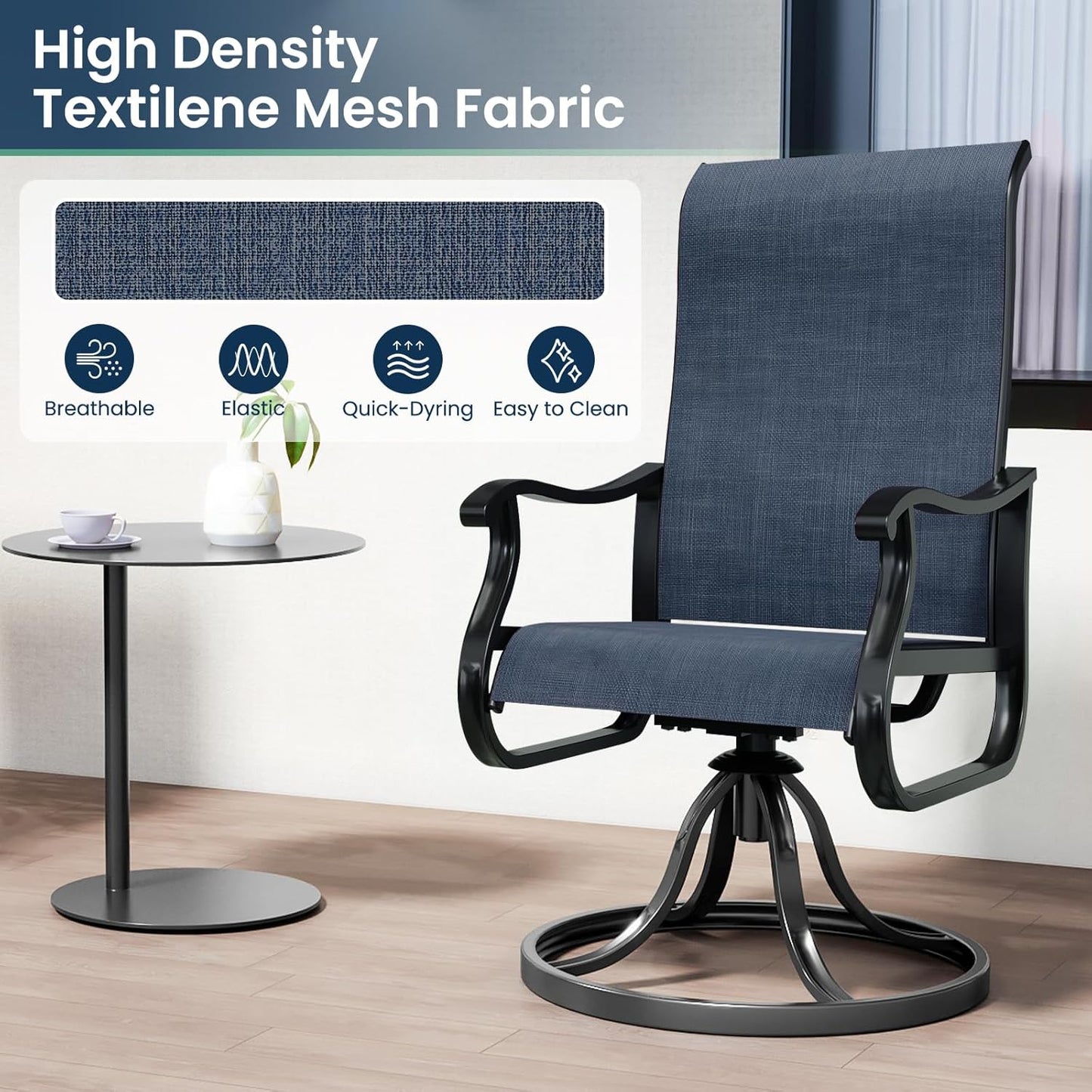Amopatio Patio Swivel Chairs Set of 4, Outdoor Swivel Rocker Dining Chairs with All Weather Textilene High Back & Metal Frame, for Backyard Deck Lawn Garden, Navy Blue