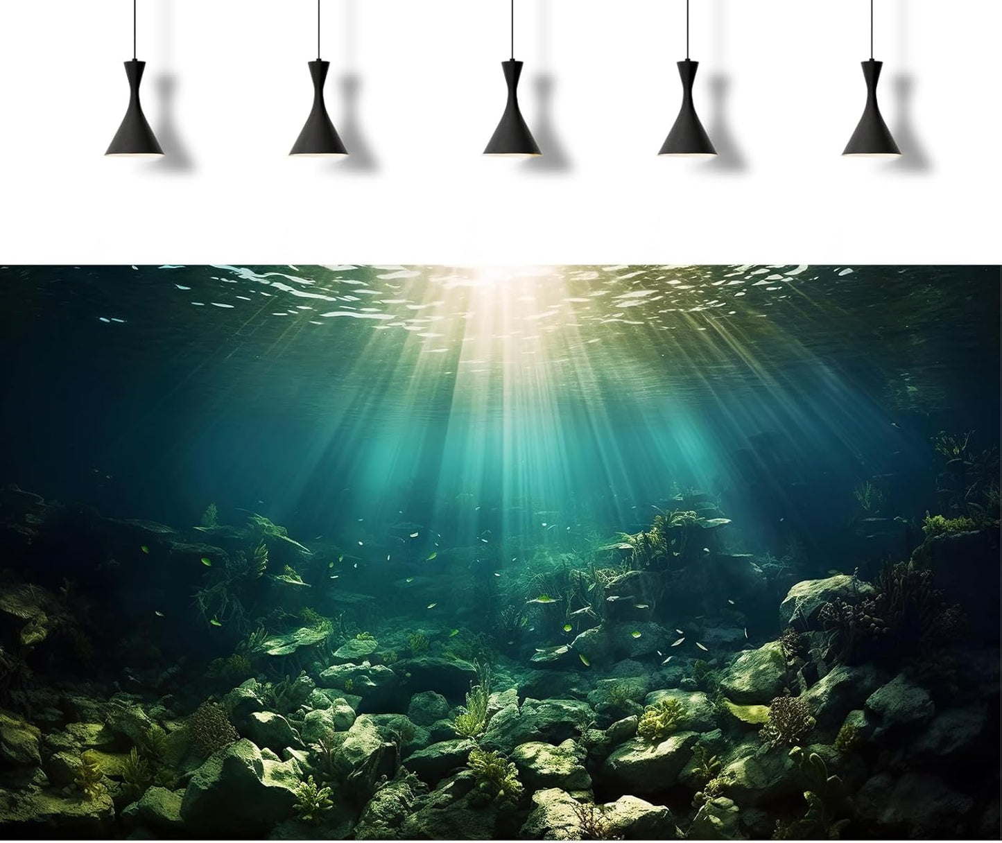 Deep Ocean Aquarium Background Under The Sea Fish Tank Background Underwater World Terrarium Backgrounds Ocean Floor Rock Aquatic Plants Aquarium Backdrop for Fish Tank Backgrounds Decors 72x16in