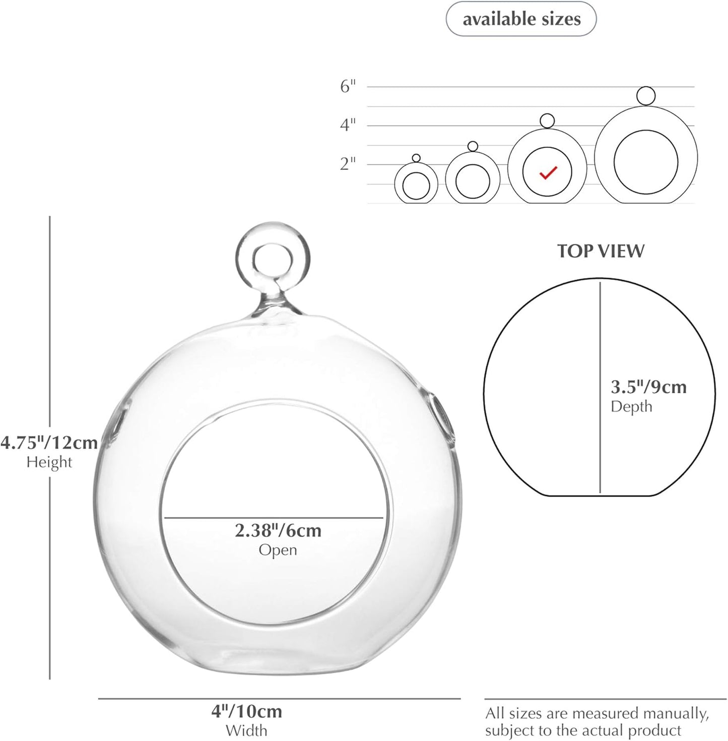 WGV Hanging Terrarium Globe, Width 4", Height 4.75", DIY Air Planter, Clear Glass Round Vase, Candle Holder, Home Office Decor Orb, 1 Piece