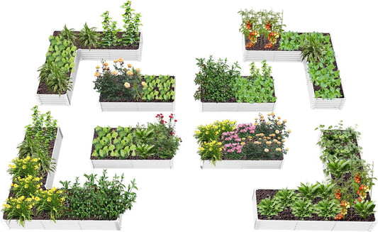 A ANLEOLIFE 8-Pack 8X4X1.5ft & 74x74x18 in Deep Root Galvanized Raised Garden Beds Outdoor for Planting Vegetables Flowers Herb, Antique White