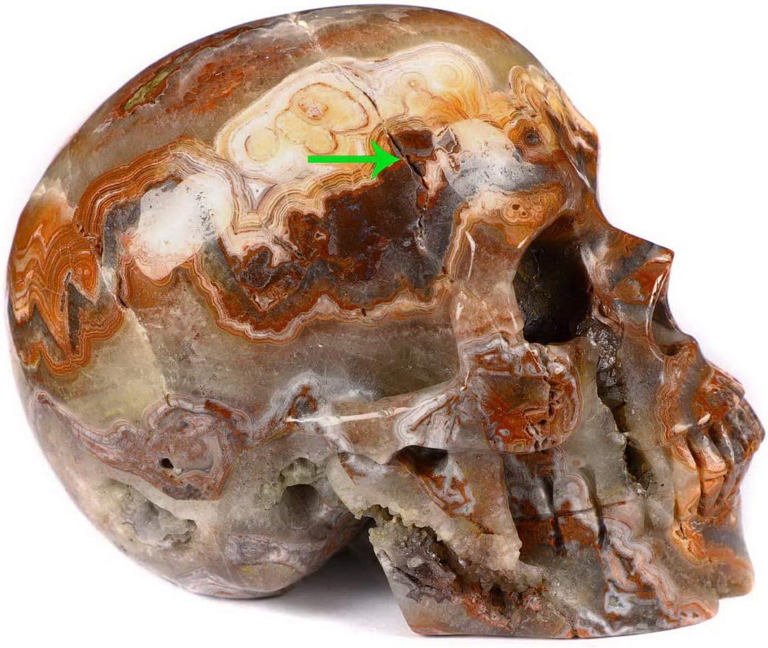 Skullis 4.1" Red Crazy Lace Crystal Skull, Hand Carved Gemstone Fine Art Sculpture, Reiki Healing Stone Statue Z8