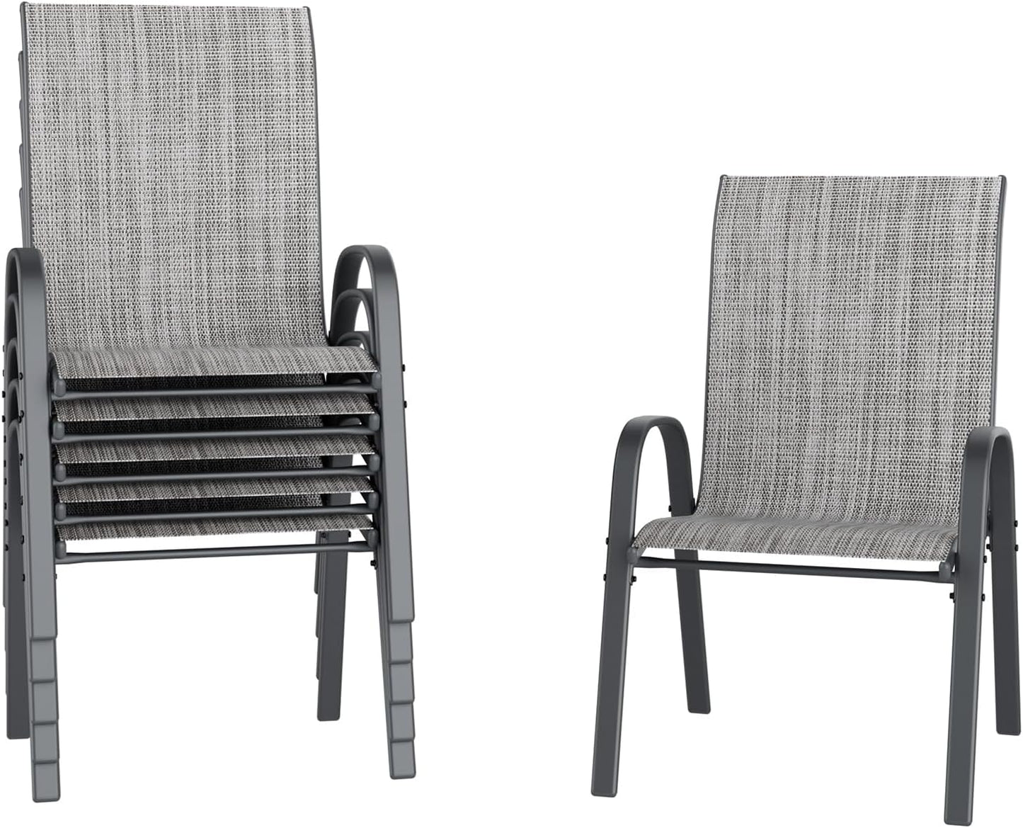 UDPATIO Patio Chairs Set of 8, Stackable Outdoor Dining Chairs with High Back, Breathable Textilene Fabric Outdoor Chair All Weather, 350LBS Capacity for Garden, Backyard (Light Grey)