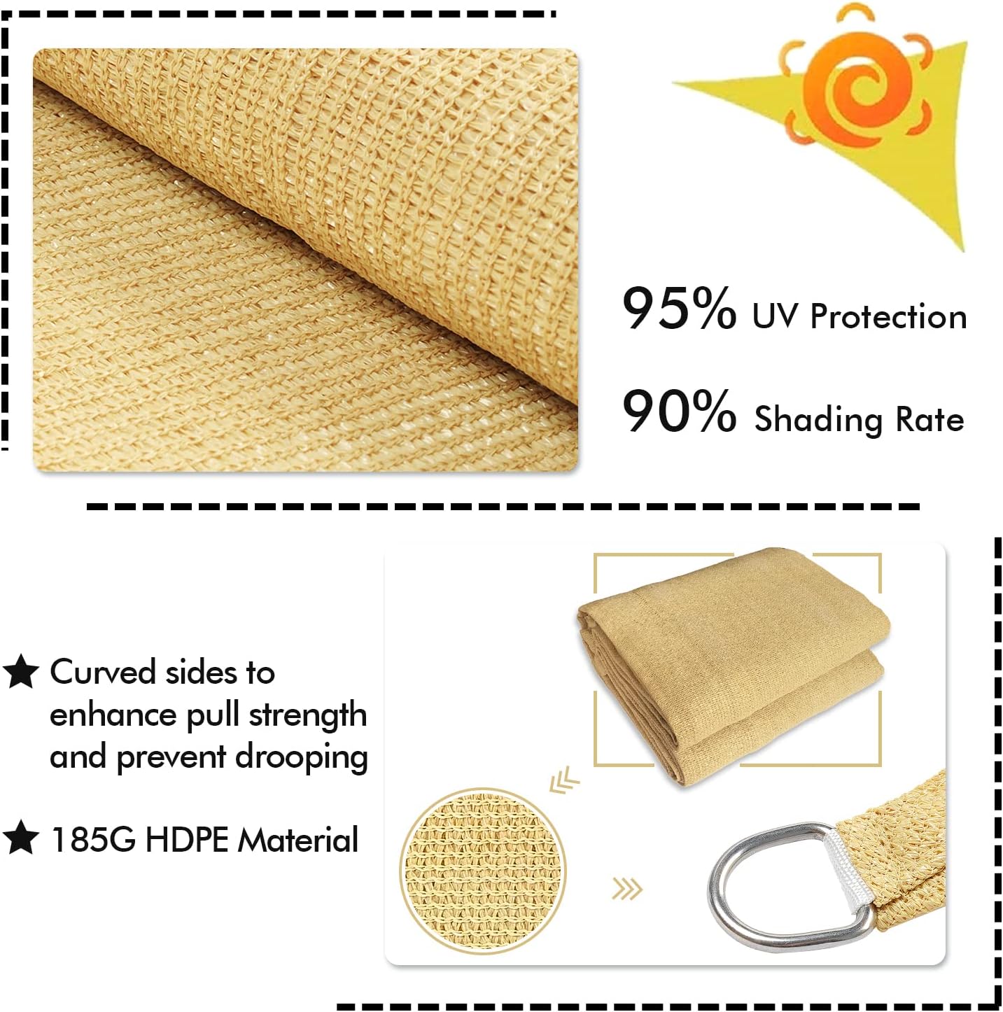 KANAGAWA 10'X24' Sand Custom Size Sun Shade Sail Rectangle UV Block Canopy Cover for Patio Backyard Lawn Garden Outdoor (Customized Available)