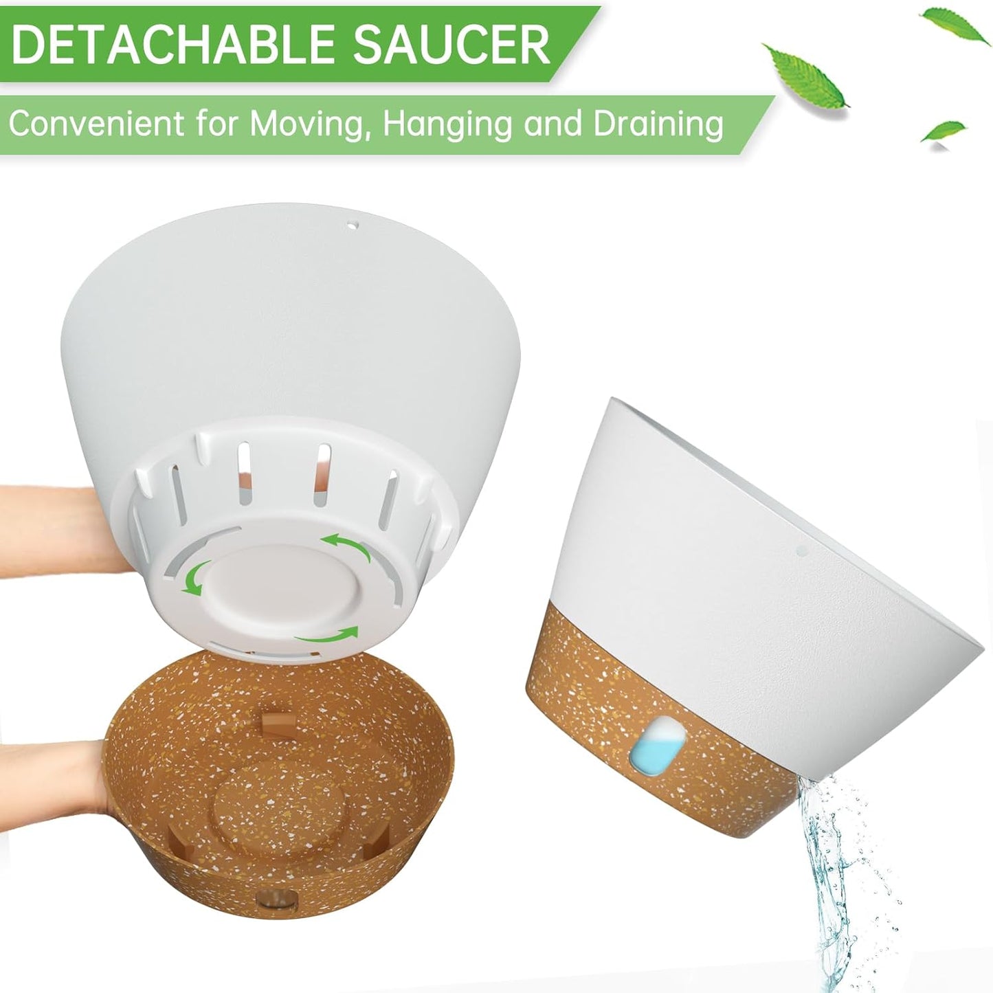 ZMTECH 10 Inch Hanging Planters for Outdoor Plants, Hanging Pots for Plants Indoor with Visible Water Level, Hanging Flower Basket with Drainage Holes & Removable Tray(2 Pack, White)