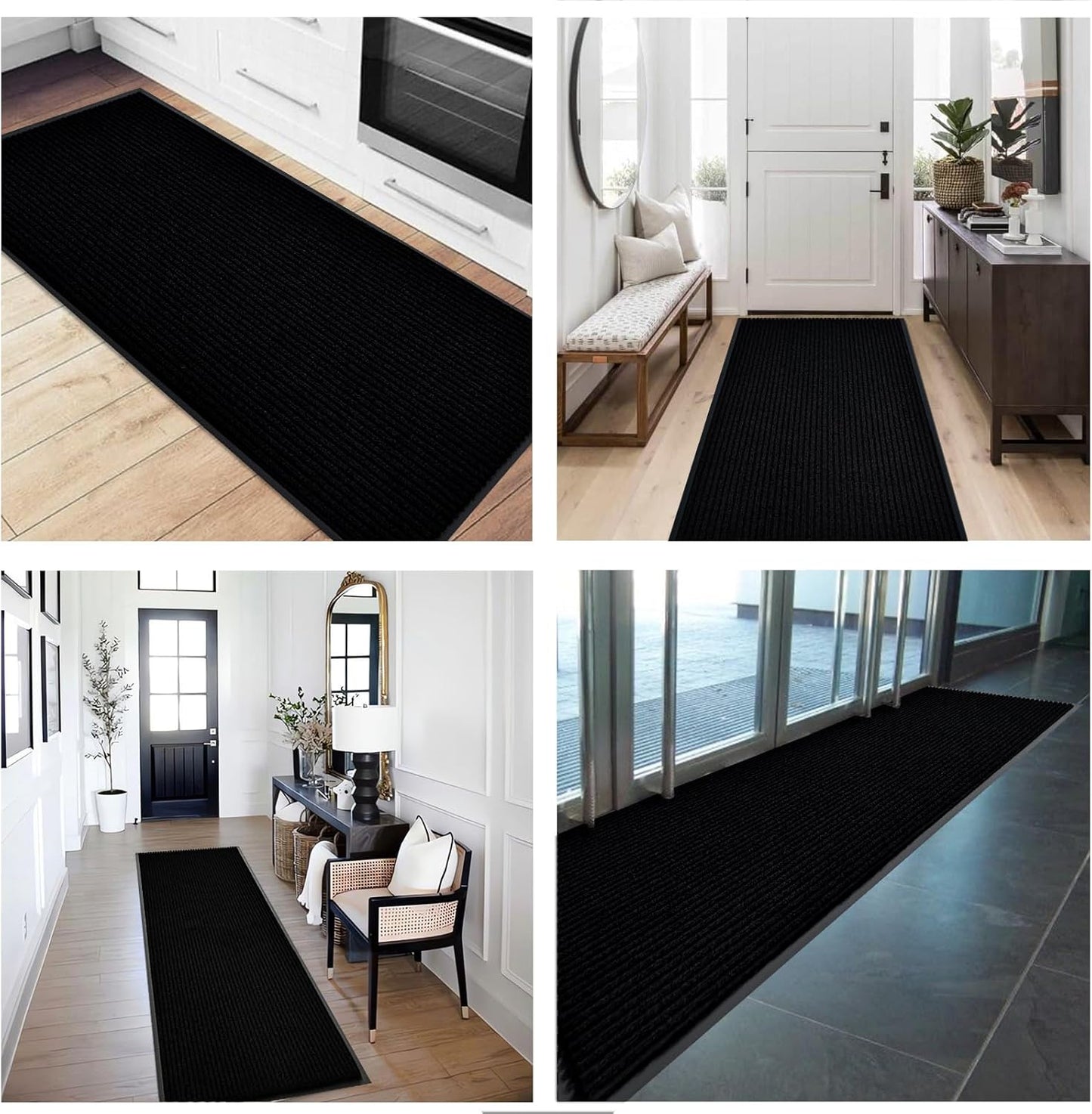 fani Heavy Duty Large Outdoor Indoor Entrance Black Doormat Waterproof Low Profile Entrance Rug Front Door Mat Patio Anti-Skid Rubber Back, 23x72 inch (Jet Black)