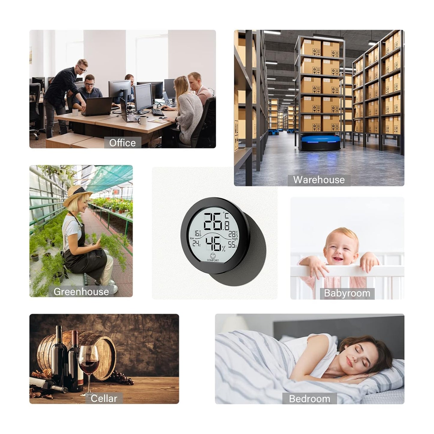 SECRUI Hygrometer Thermometer for Room Temperature Humidity Meter Indoor Thermometer Accuracy Calibration LCD Temperature Sensor with Maximum and Minimum Records, TH1, Black, 2 Pack