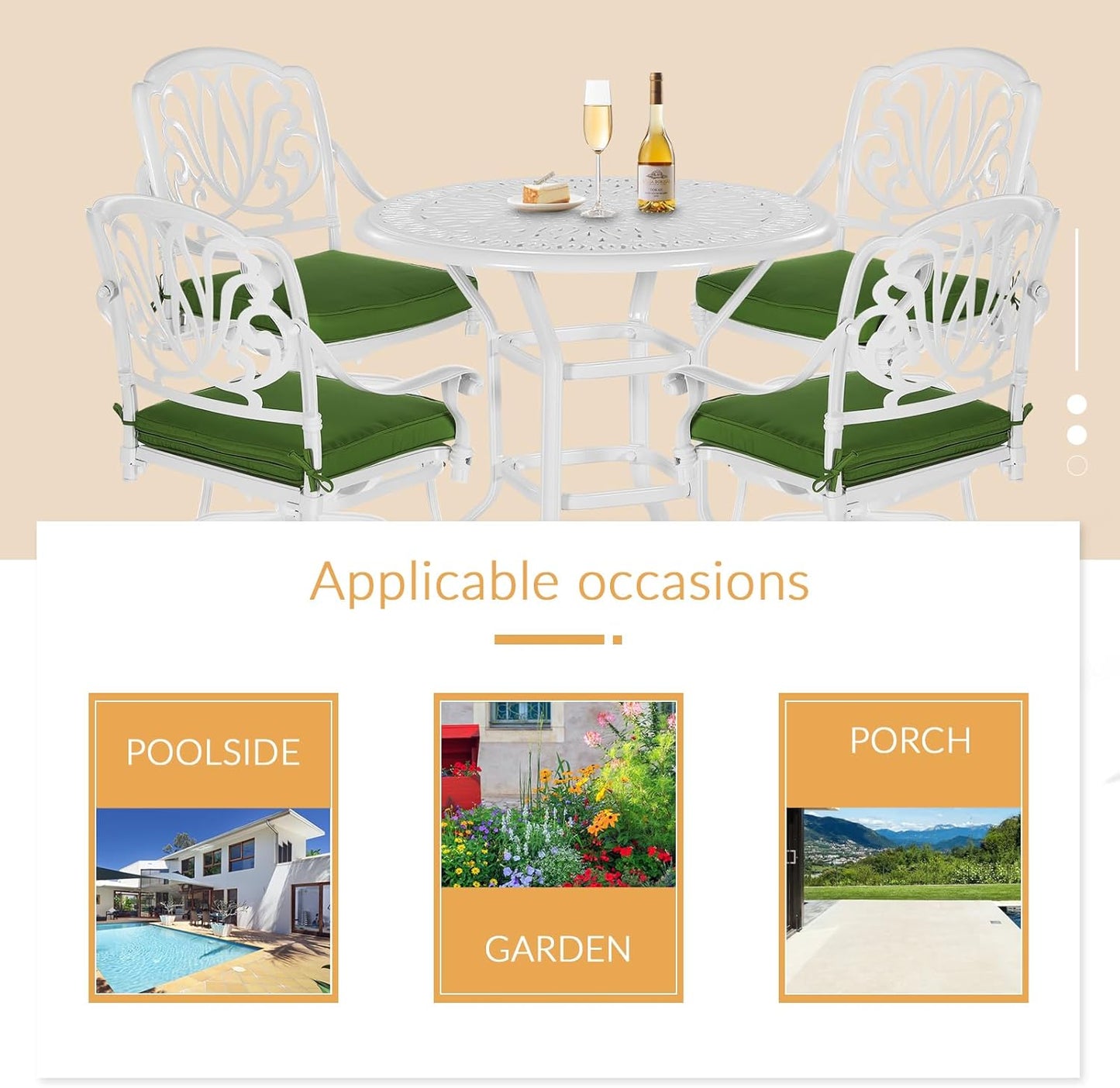 5 Pieces Patio Swivel Bar Set, Patio Bar Table and Chairs Set, All-Weather Cast Aluminum Outdoor Swivel Bar Stools of 4 and 35.4" Round Bar Table, High Top Bistro Set for Deck, Pool, White