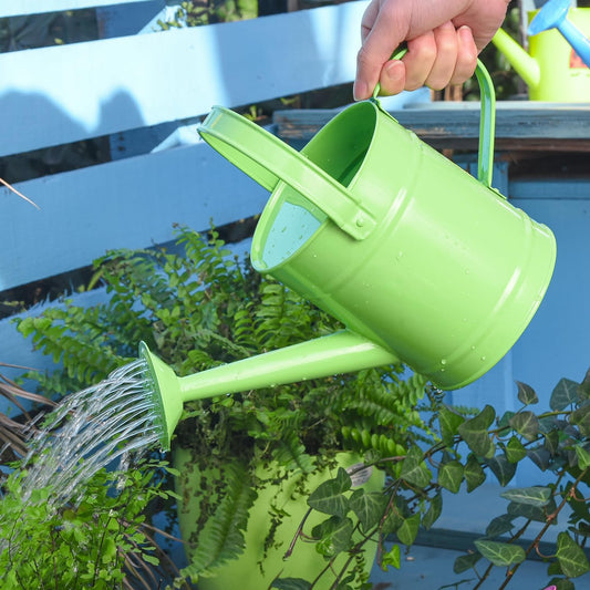 Sungmor 1.5 Liter Small Bright Green Watering Can for Indoor Outdoor Plants, Cute Little Kids Gardening Watering Cans, Lightweight Portable Metal Watering Can, Anti-Rust Pretty Bucket Watering Device