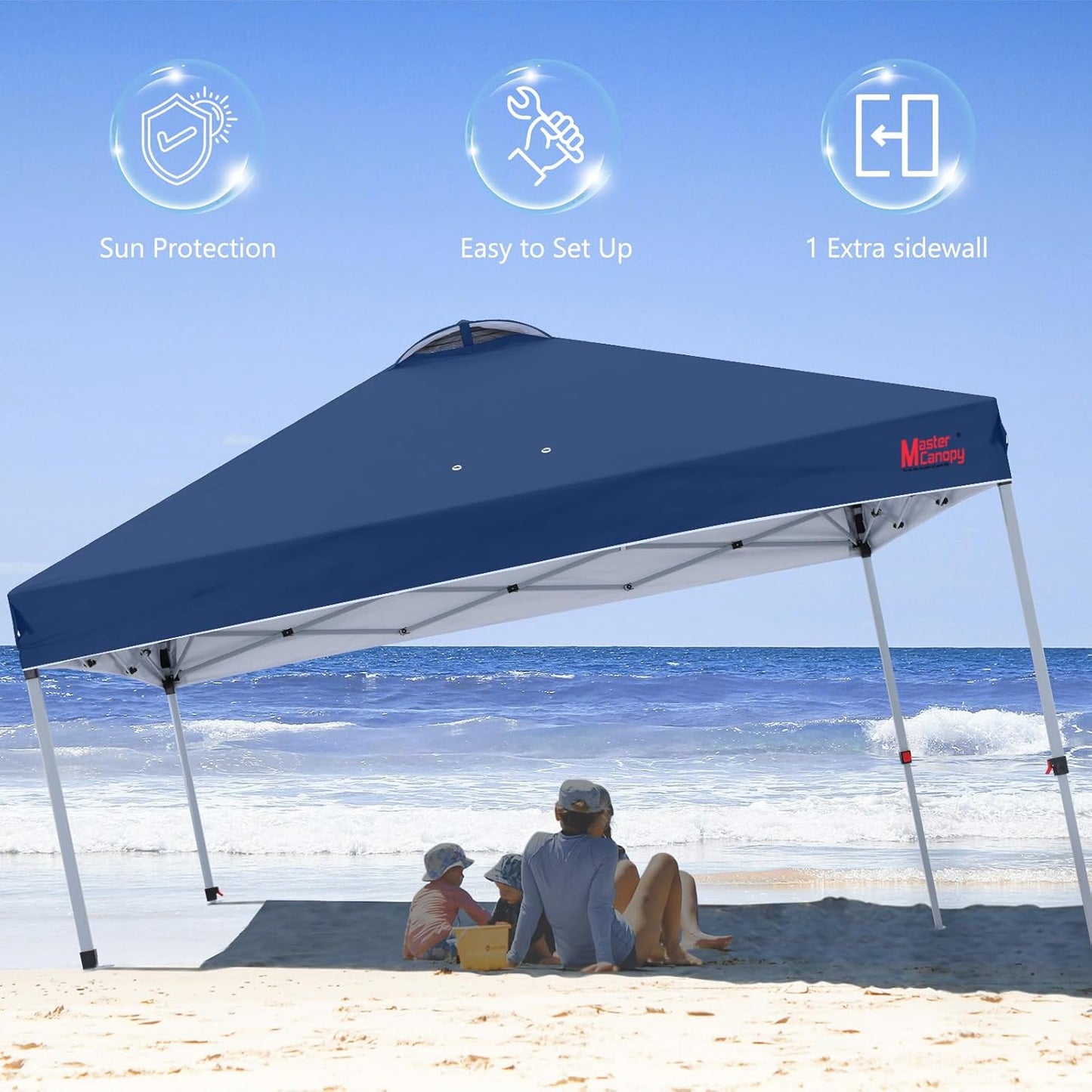 MASTERCANOPY Durable Pop-up Canopy Tent with 1 Sidewall (10'x10',Navy Blue)