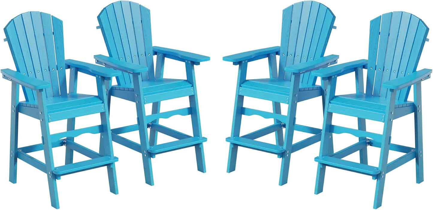 Tall Adirondack Chair Set, Outdoor Adirondack Bar Height Chairs Set of 2, 360lb Capacity HDPE Outdoor Seating for Patio,Balcony, Poolside (Blue, Set of 4)