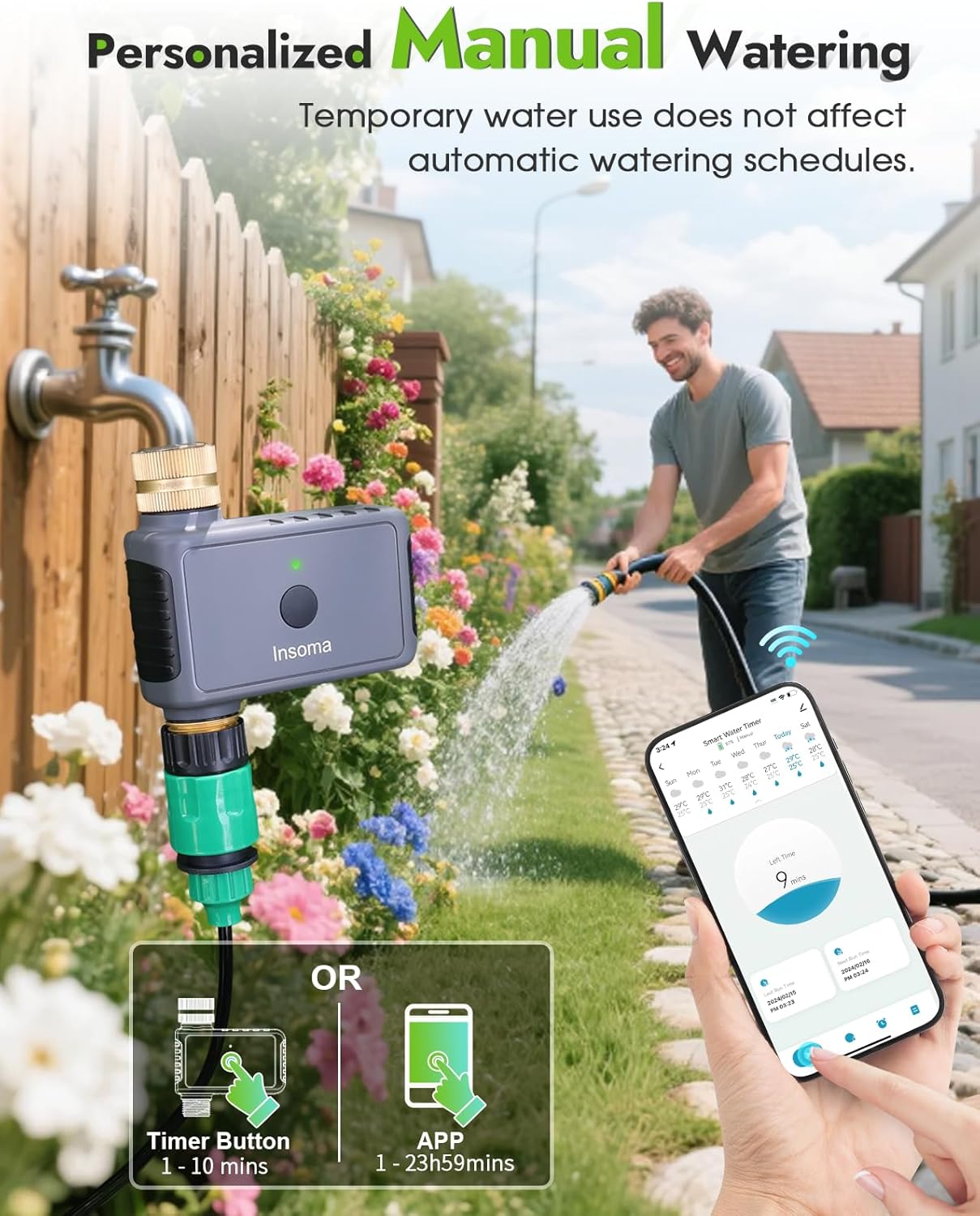 Insoma WiFi Hose Timer - Brass Inlet & Outlet, Voice/App Control Sprinkler Timers with Rain Delay/Manual/Auto Mode, Smart Water Timer for Garden/Lawn/Yard Work with Alexa & Google Home, Energy Saving