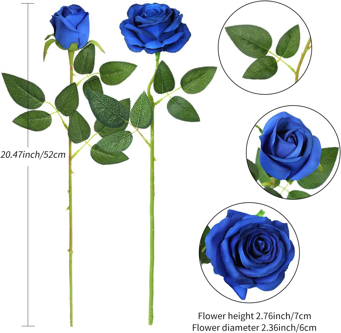 Hawesome 12PCS Artificial Silk Flowers Realistic Roses Bouquet Long Stem for Home Wedding Decoration Party (Blue 1)