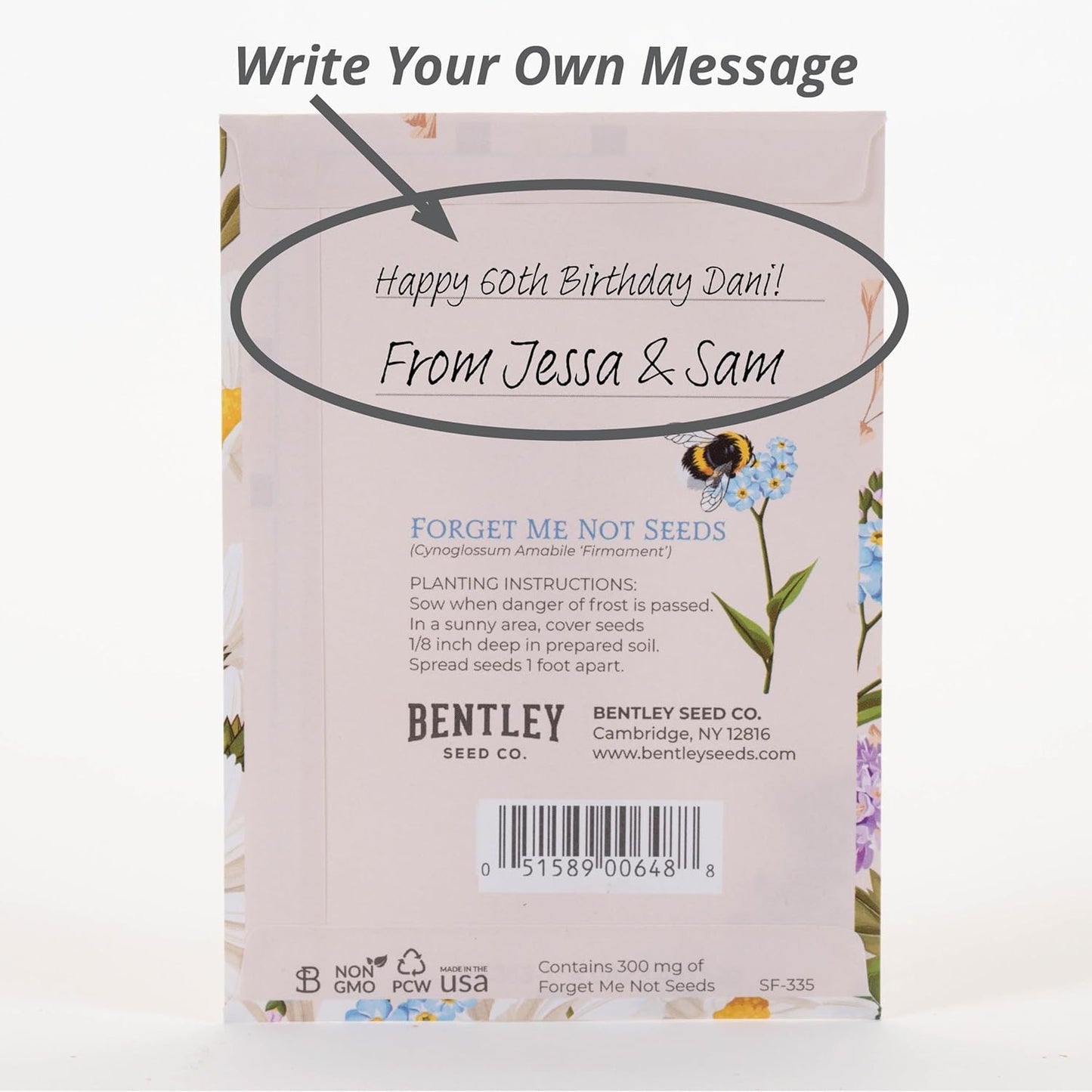 Happy Birthday Bee Forget Me Not Seed Packets - Set of 25 - Thank You Gifts - Wildflower Seeds for Planting - Floral Gifts - Thank You Card - Wild Flowers Bulk