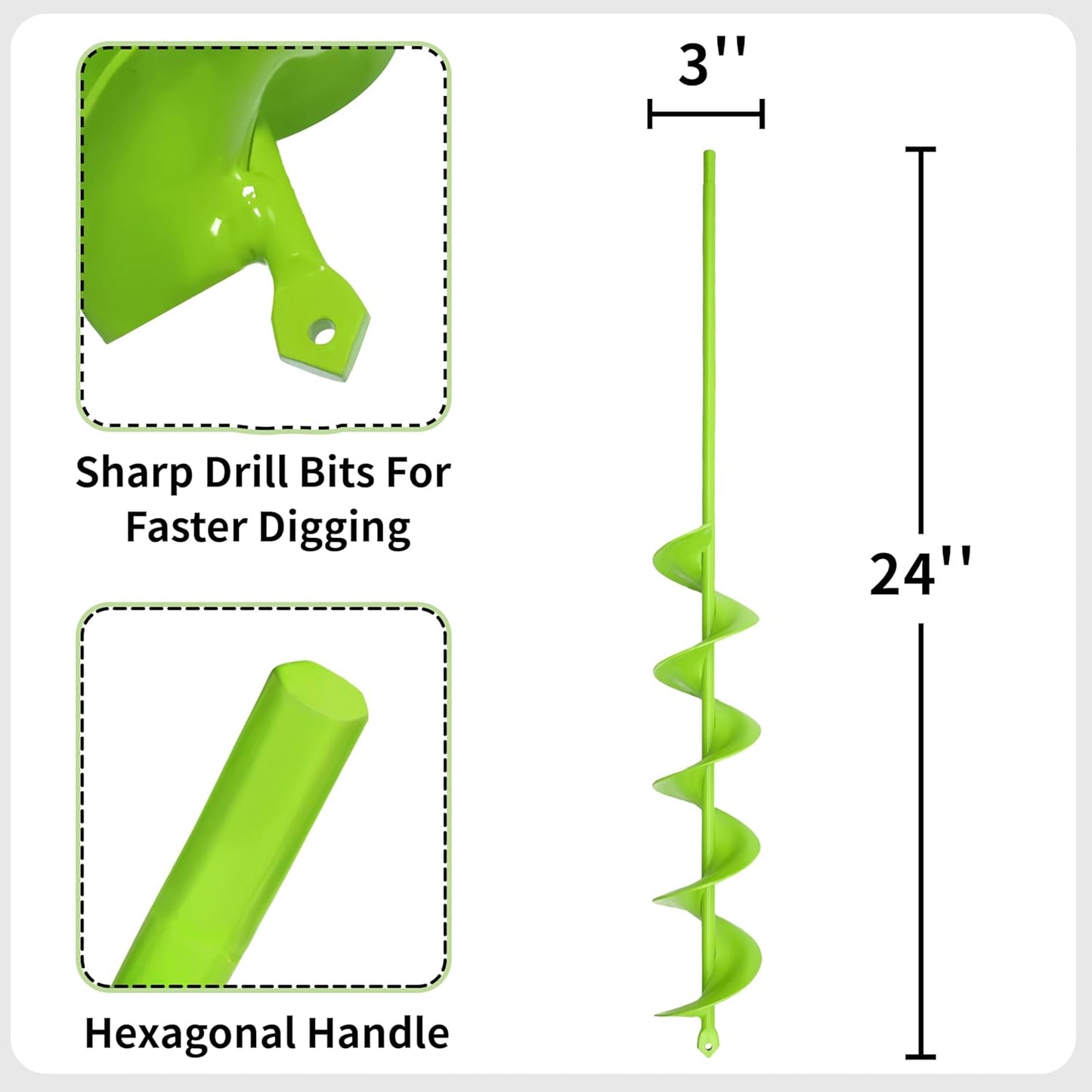 TCBWFY 3x24 Inch Auger Drill Bit for Planting,Easy Planter Garden Auger for Bulbs, Bedding Plants & Post Holes - Compatible with 3/8" Hex Drive
