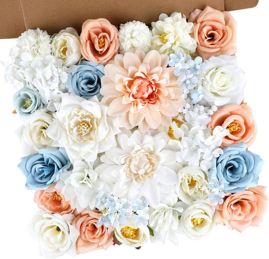 AGIRL Artificial Flowers Combo Silk Mix Purple Fake Flower with Stems for DIY Wedding Bouquets Centerpieces Arrangements Table Chair Decor Baby Shower Home Decor (Champagne Blue)