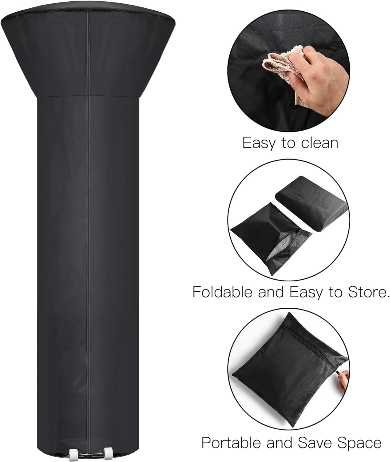 Patio Heater Covers with Zipper and Storage Bag,Waterproof,Dustproof,Wind-Resistant,Sunlight-Resistant,Snow-Resistant,Black,89'' Height x 33" Dome x 19" Base