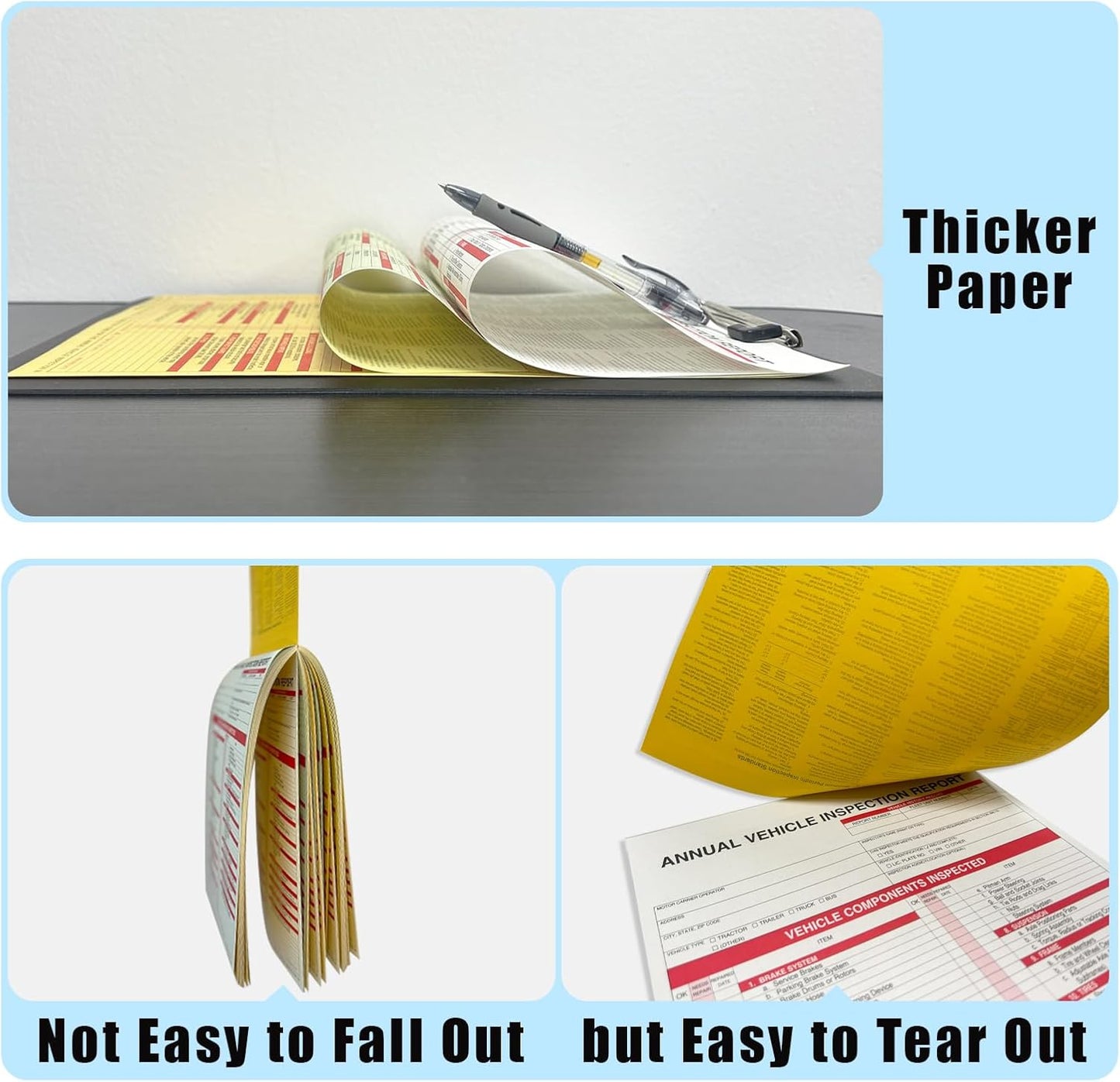 Goldenfox DOT Inspection Forms and Stickers,10-Pack,3-Ply Carbonless Annual Vehicle Inspection Report Form(8.5" x 11.75) with Red Exterior Aluminum Inspection Label(6"x3.5"), Permanent Adhesive.