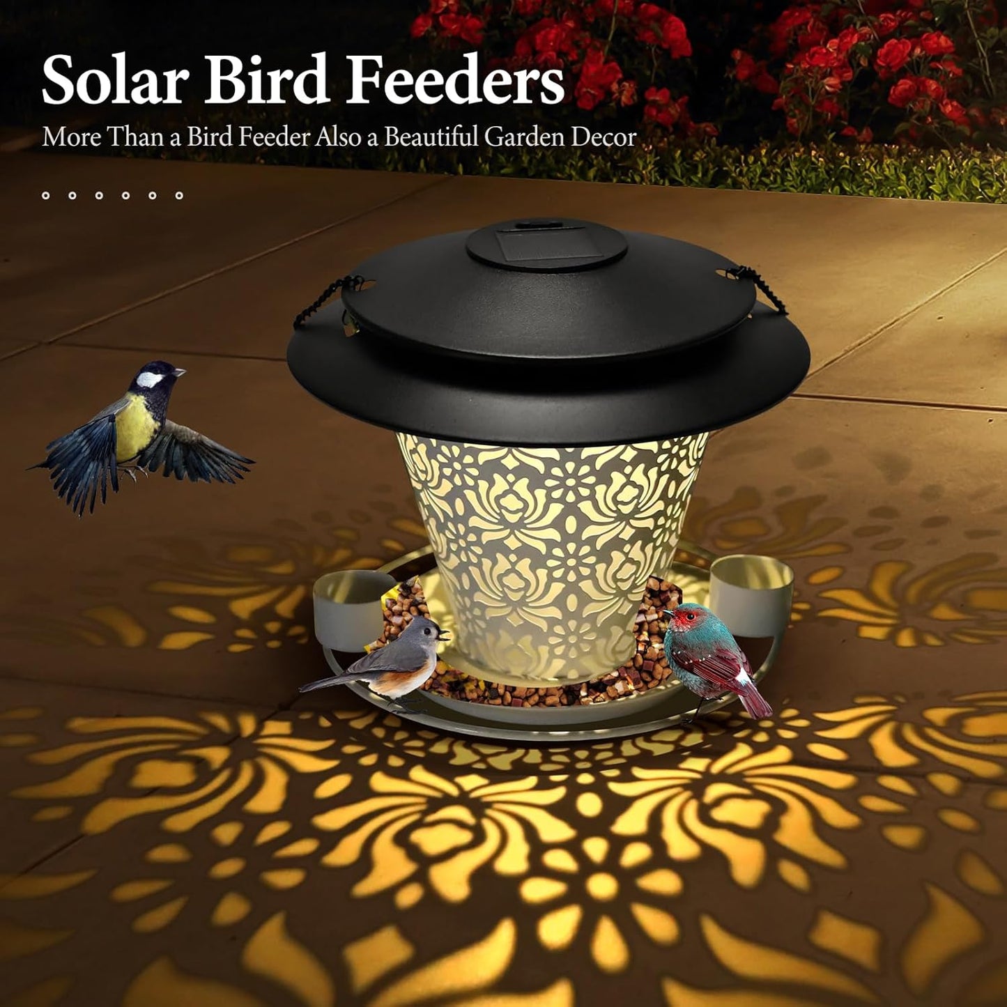 Solar Bird Feeders for Outside Hanging Metal Wild Bird Feeder Solar Lanterns Outdoor Waterproof Garden Decor for Yard White