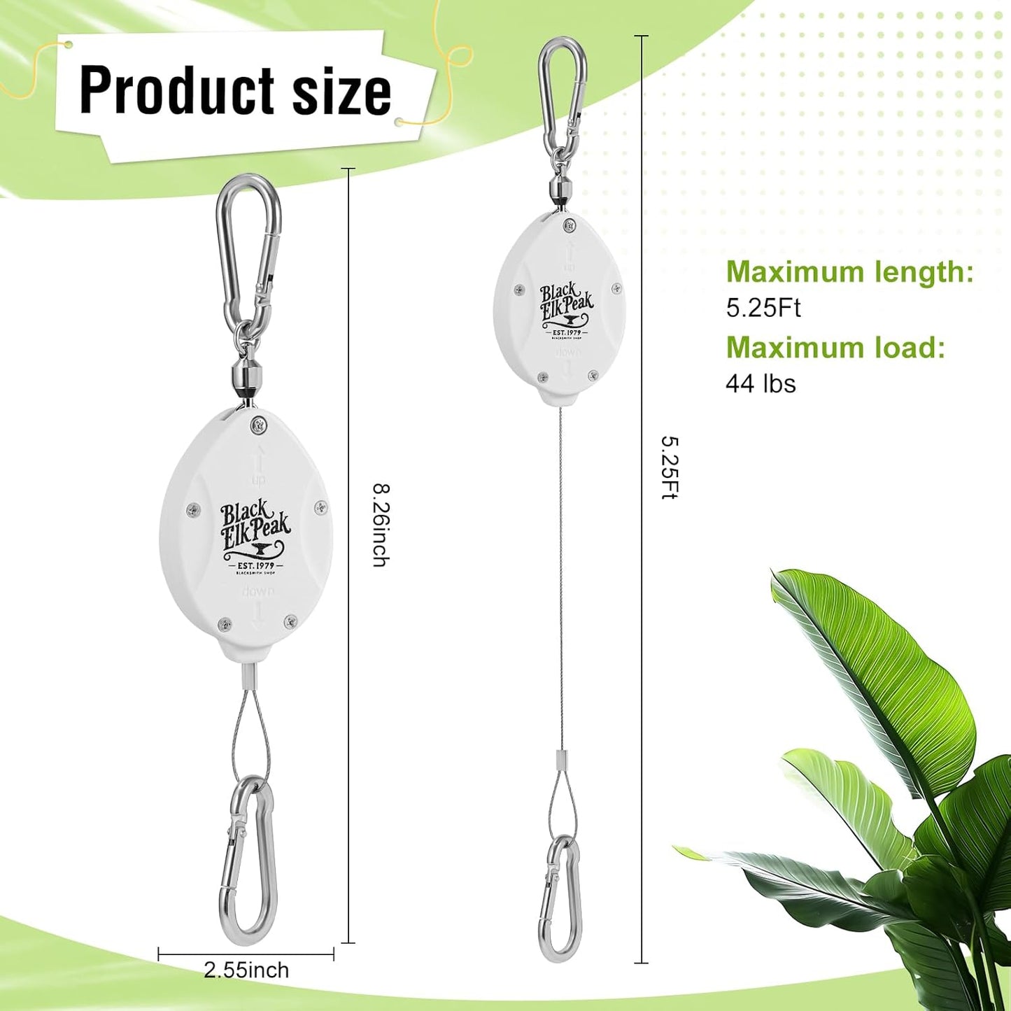 Plant Pulleys for Hanging Plants, Heavy Duty Retractable Hangers, 304 Stainless Steel Rope, Auto Plant Holder, Adjustable Climbing Hook for Garden Baskets Watering, or Bird Feeders (White-4)