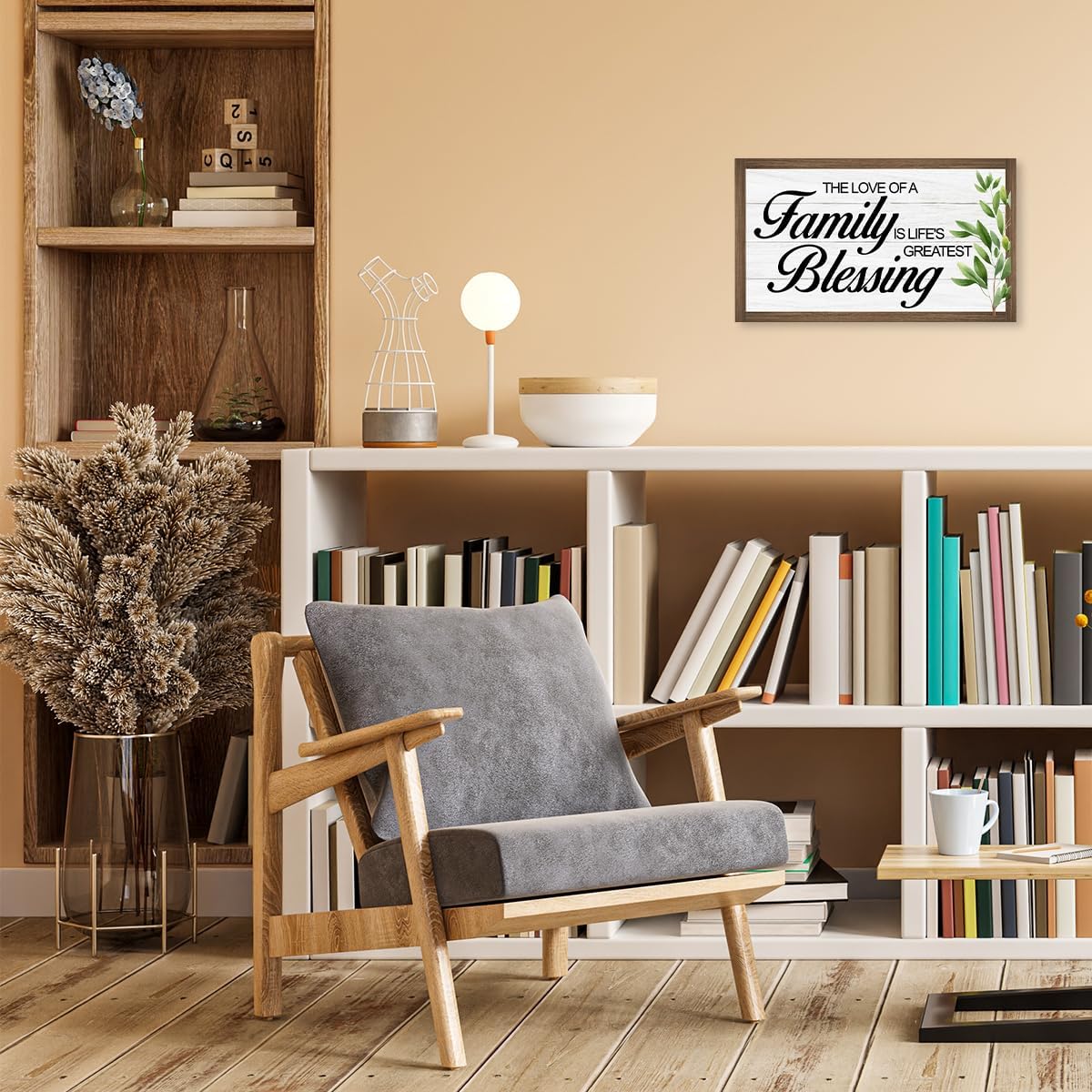 The Love of a Family is Life's Greatest Blessing Wooden Box Sign Decor,Rustic Family Wooden Block Plaque Sign for Home Farmhouse Living Room Bedroom Shelf Desk Table Wall Decor