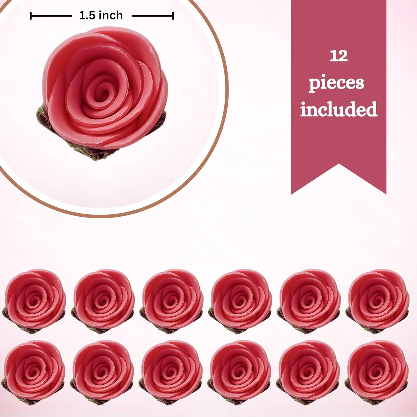 Confect Edible Flower | Edible Old Rose Flower for cake decorations | Edible Flower Cupcake Toppers | Cupcakes & Doughnut Edible Toppers | Flamingo Old Rose Sugar Flower- Pack of 12