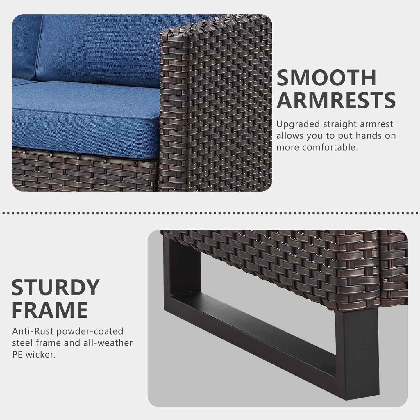 HUMMUH 5 Piece Patio Furniture Set with Fire Pit Table 41in 55,000 BTU,Wicker Outdoor Conversation Sets -Patio Sofa Outdoor Chairs Set of 2 for Porch,Garden,Backyard