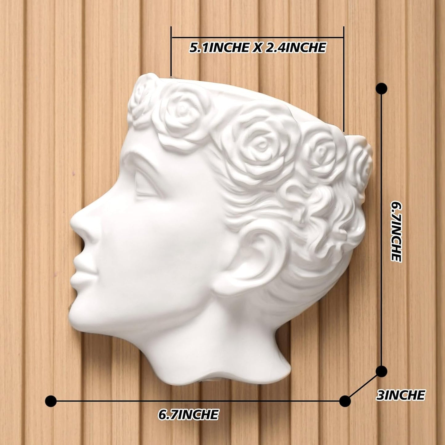 Side-Face Ceramic Planter – Glossy White, Wall-Hanging, with Drainage – 6.7"" Artistic Female Face Vase