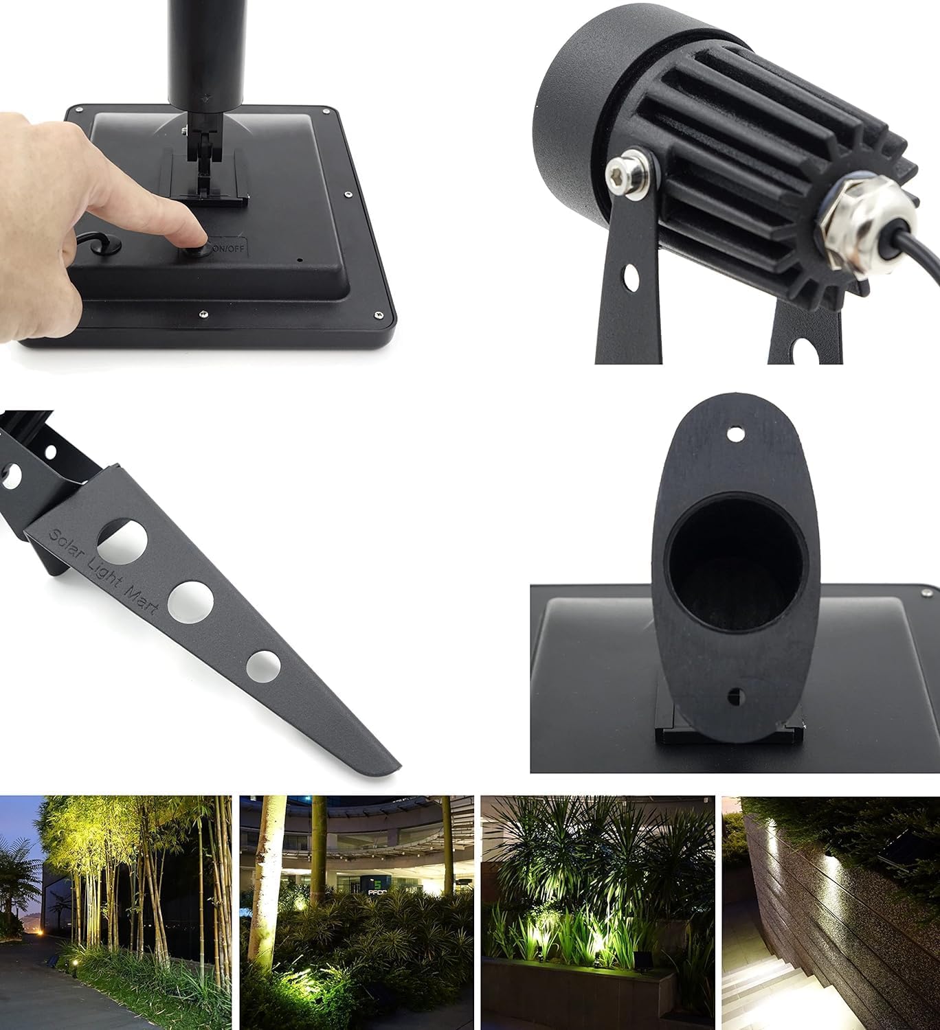 Mini 50X Twin Solar-Powered Flag Pole Light Cast Aluminium Cool White LED Spotlight 60-100 Lumen Per Light Fixture for Outdoor Garden Yard Landscape Downlight