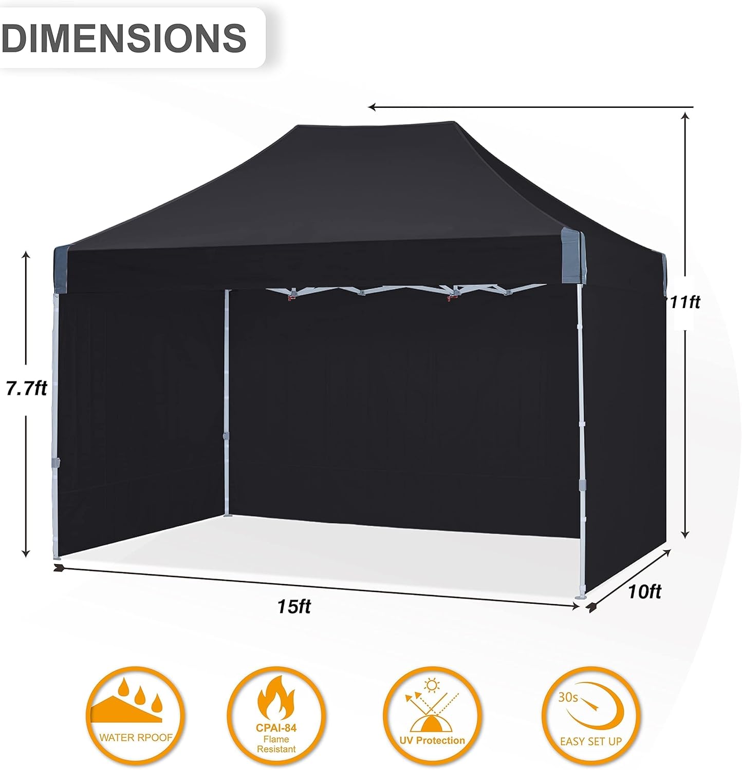 pop up Canopy Tent 10x15, Eazy up Outdoor Patio Canopy Tent with sidewalls, Heavy Duty Commercial Instant Canopy Tent with Sand Bags for Deck, Party, Camping， Backyard, Playground, Black