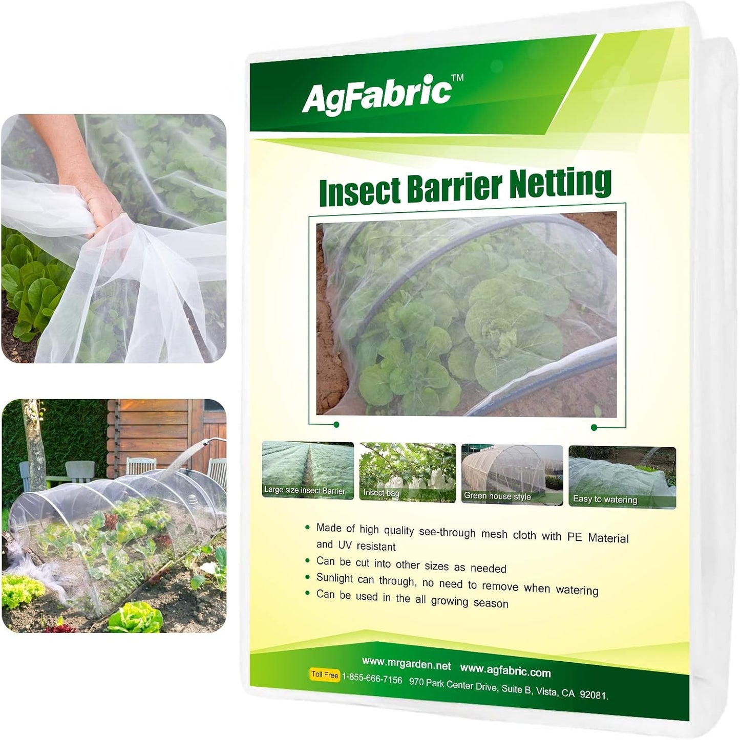 Agfabric Garden Netting 10'x12' Insect Pest Barrier Bird Netting for Garden Protection,Row Cover Mesh Netting for Vegetables Fruit Trees and Plants,White