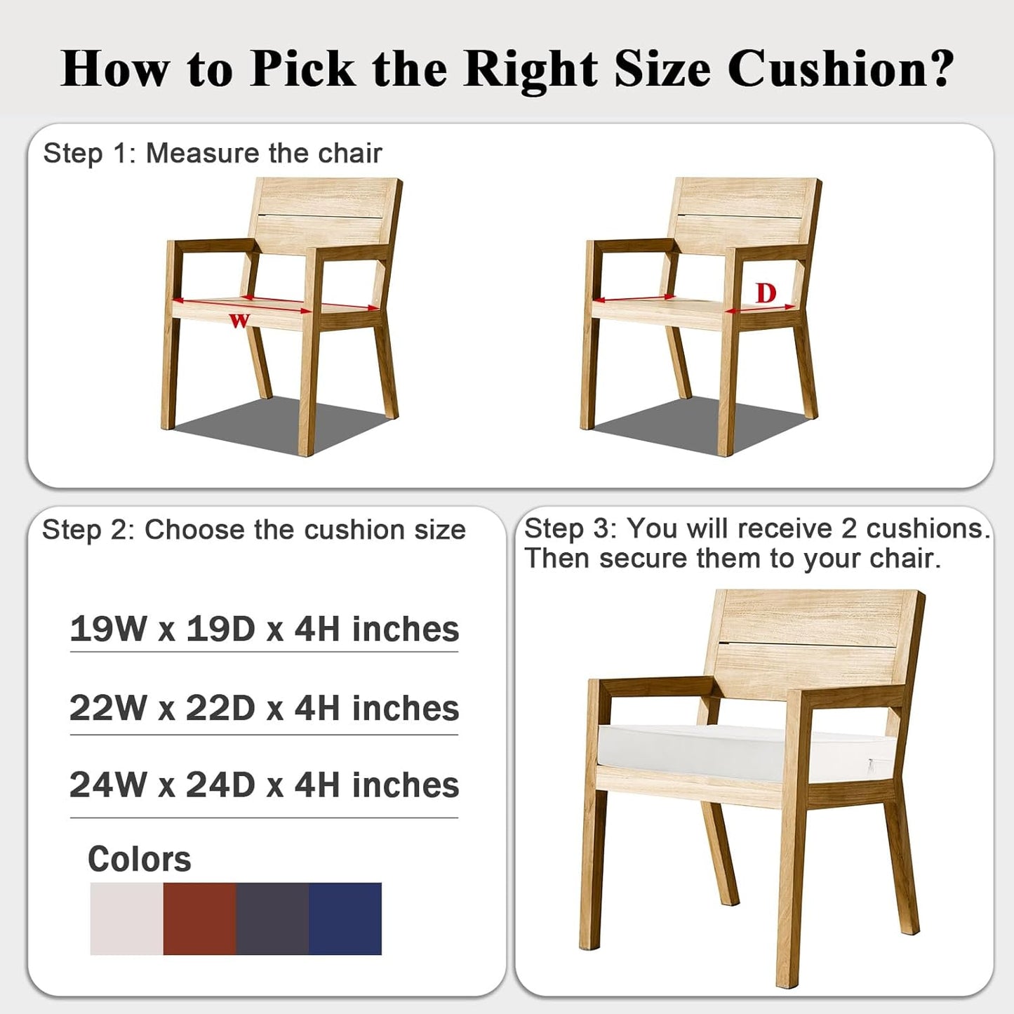 Outdoor Chair Cushions Set of 2 for Patio Furniture 24x24x4 Inch Waterproof Patio Chair Cushion 3 Year Color Fastness Square Elastic Foam Garden Sofa Couch Pads with Ties and Handle,Beige