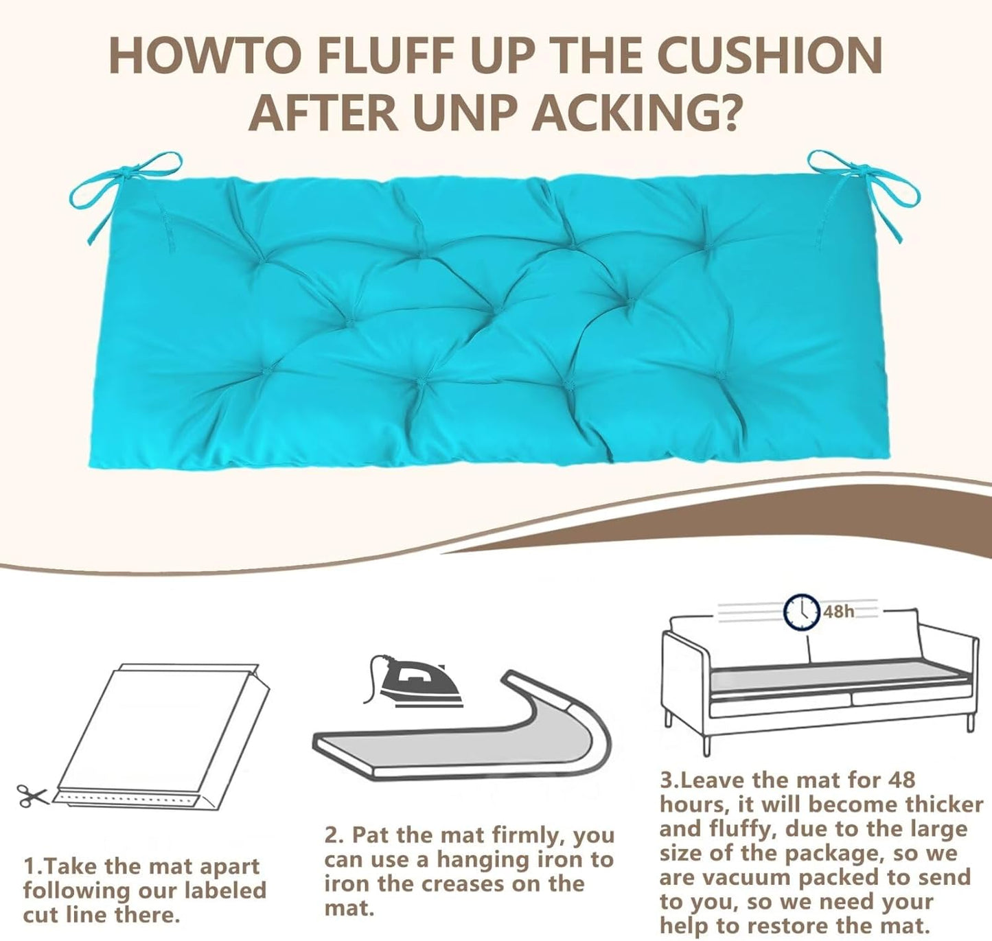 47.3 in Waterproof Indoor/Outdoor Garden Bench Seat Cushions，Thicken Patio Bench Soft Rocking Chairs Pad Lounger Seat for Wicker Loveseat Settee（47.3 X 19.6 X 3.9 in Turquoise）