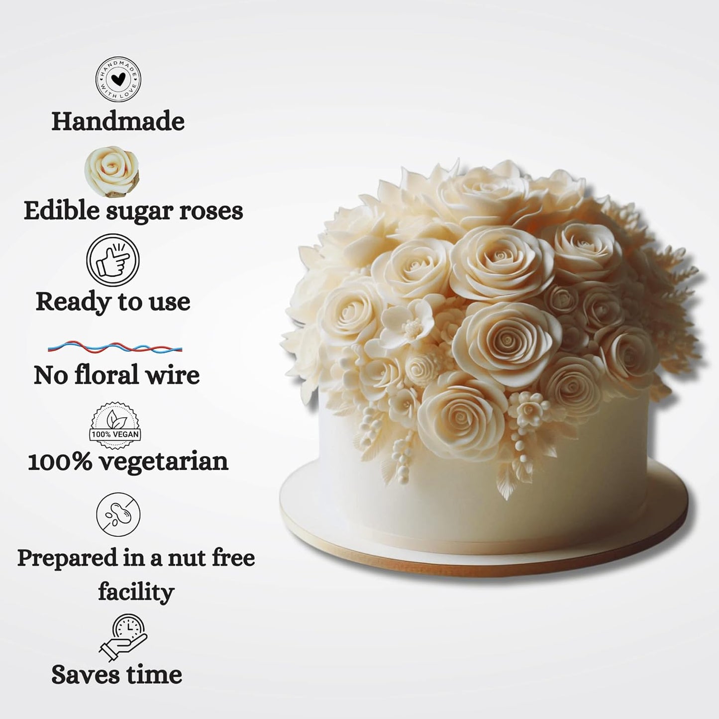 Confect Edible Flower | Edible Flower for cake decorations | Edible Flower Cupcake Toppers | Cupcakes & Doughnut Edible Toppers | Classic Pearl Ivory Sugar Flower- Pack of 12