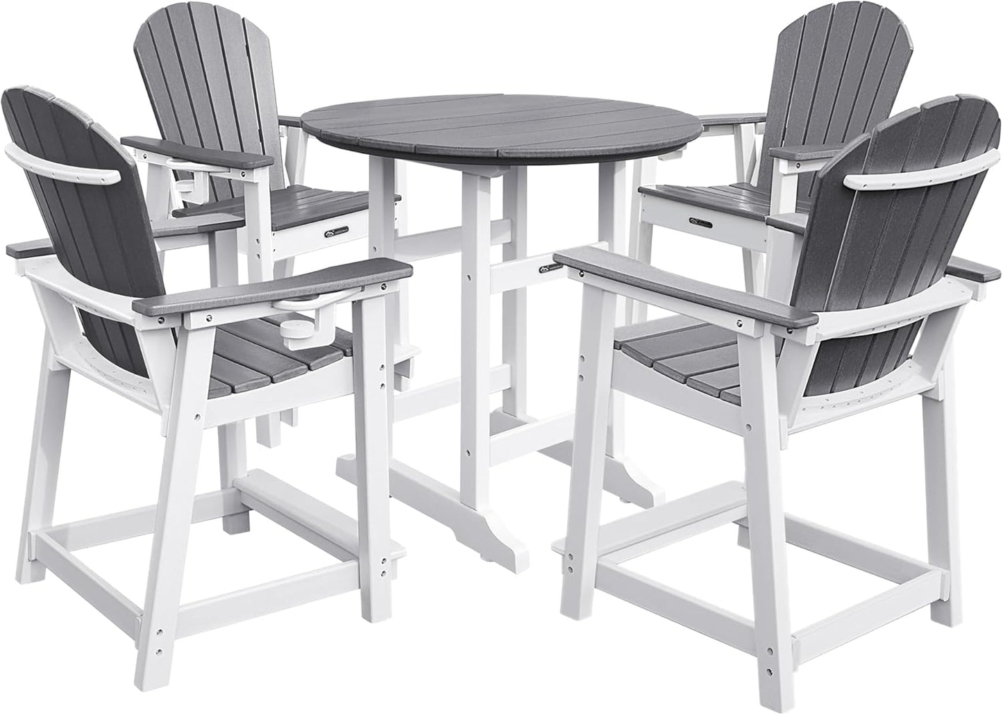Tall Adirondack Chairs Patio Bar Tables Set of 5 Weather Resistant HDPE 35" Round Outdoor Bar Adirondack Barstools Plastic Height Table Pub, for Garden, Backyard, Yard, Pool, Fire, Pit (Grey)