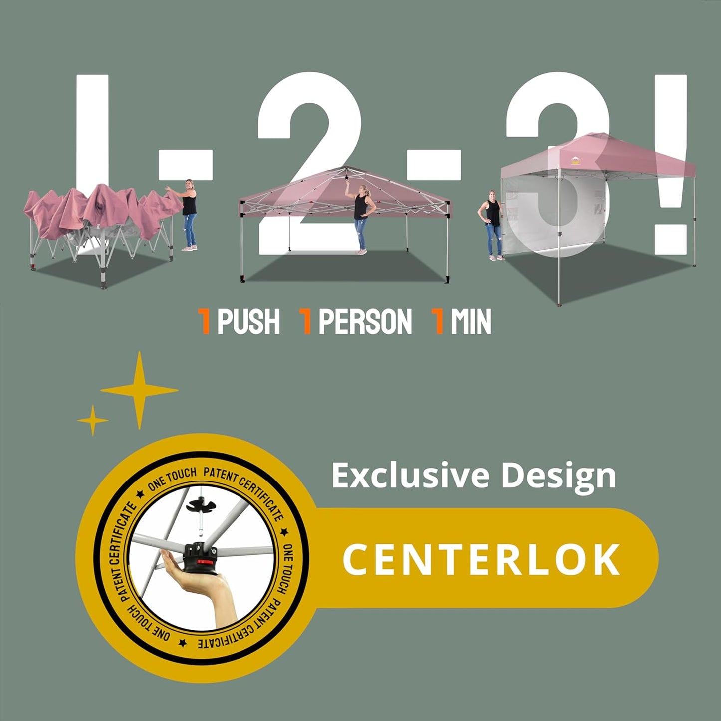 CROWN SHADES 10x10 Pop Up Canopy with 1 Side Wall - Beach Tent with One Push Setup - Outdoor Sun Shade for Events, Parties, Camping - Gazebo with STO-N-Go Cover Bag (Pink)