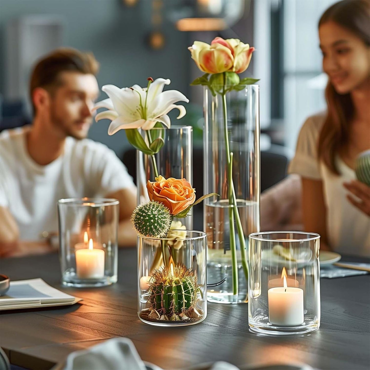 30pcs Glass Vase Cylinder Vases for Centerpieces Small Flower Glass Clear Vases Home Decor Centerpiece Table Flower Vase Decorations for Wedding Decoration＆Holiday Mixed Sizes Tall