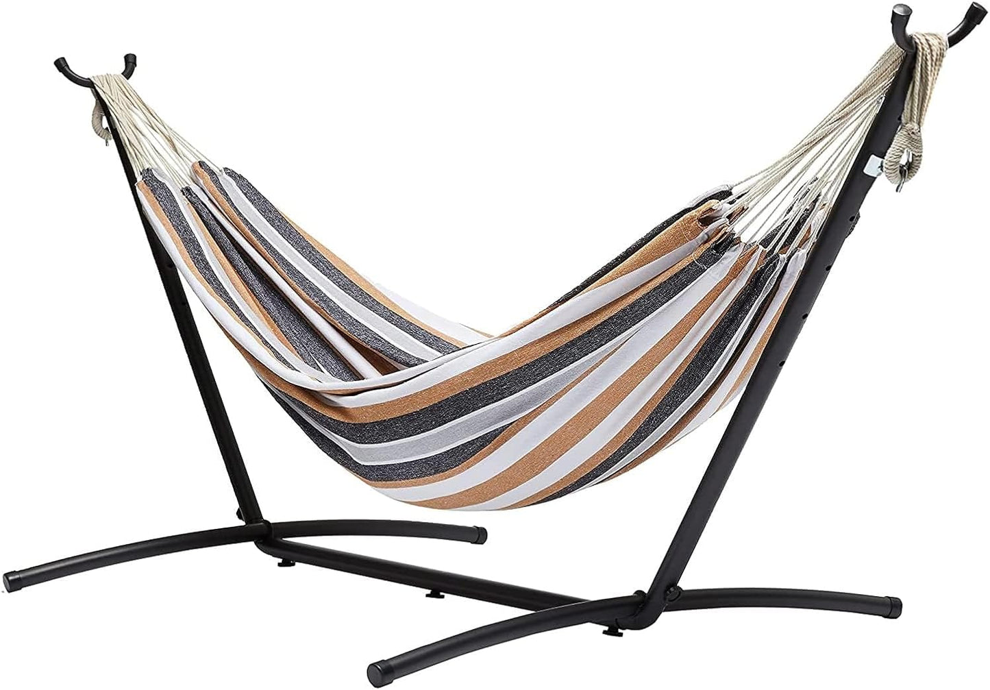 Amazon Basics Double 2 Person Heavy Duty Hammock with Space Saving Steel Stand and Carrying Case, 470lb Capacity, Multi Color, 118 x 46 x 39 inches