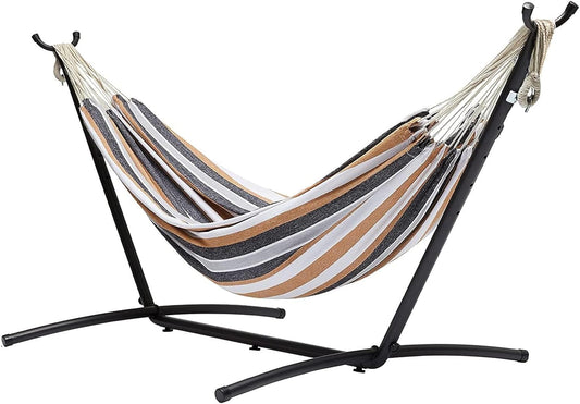 Amazon Basics Double 2 Person Heavy Duty Hammock with Space Saving Steel Stand and Carrying Case, 470lb Capacity, Multi Color, 118 x 46 x 39 inches