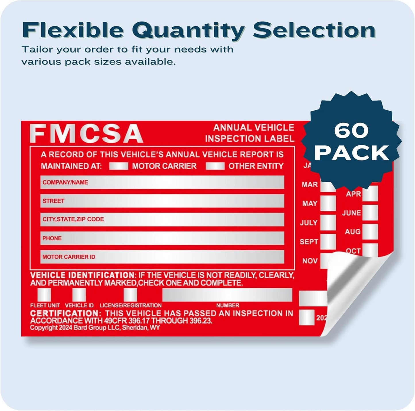 20-Pack DOT Compliant Aluminum Annual Vehicle Inspection Label – Red FMCSA Label with Punch Boxes