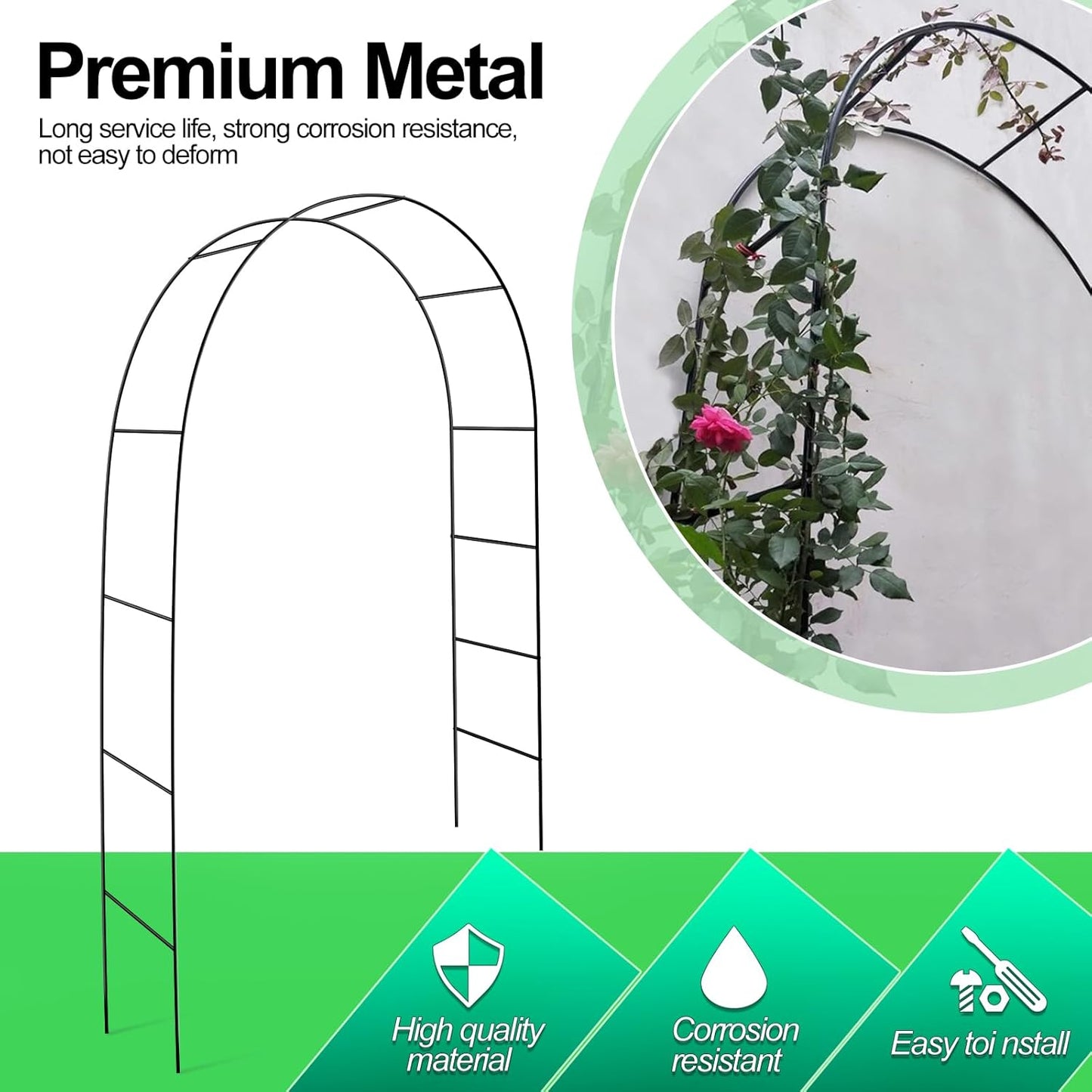 Metal Garden Arch Trellis 7.9ft High X 4.7ft Wide Garden Arbor for Various Climbing Plant Outdoor Garden Lawn Backyard Wedding Arch Party Decoration Archway