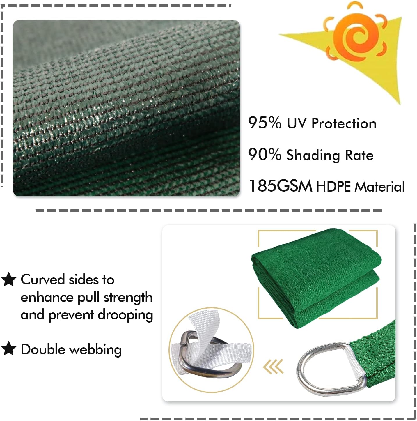 KANAGAWA 7'X9' Dark Green Custom Size Sun Shade Sail Rectangle UV Block Canopy Cover for Patio Backyard Lawn Garden Outdoor (Customized Available)