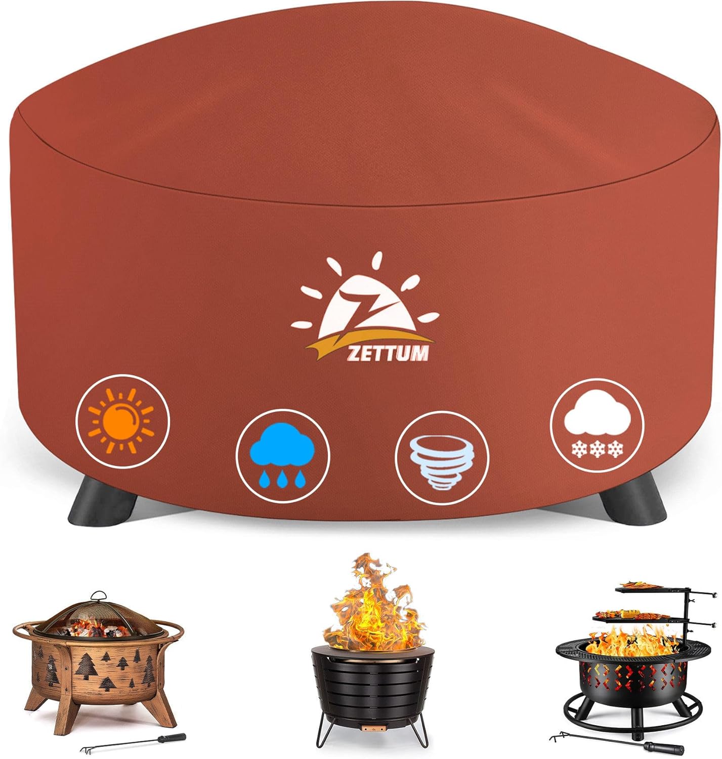 Fire Pit Cover Round 28 Inch - Outdoor Firepit Cover Heavy Duty & Waterproof, 600D Patio Fire Table Covers Gas Fire Pit Accessories Fit 27" Solo Stove Yukon Series Firepit - 28 x 28 x 16 Inch