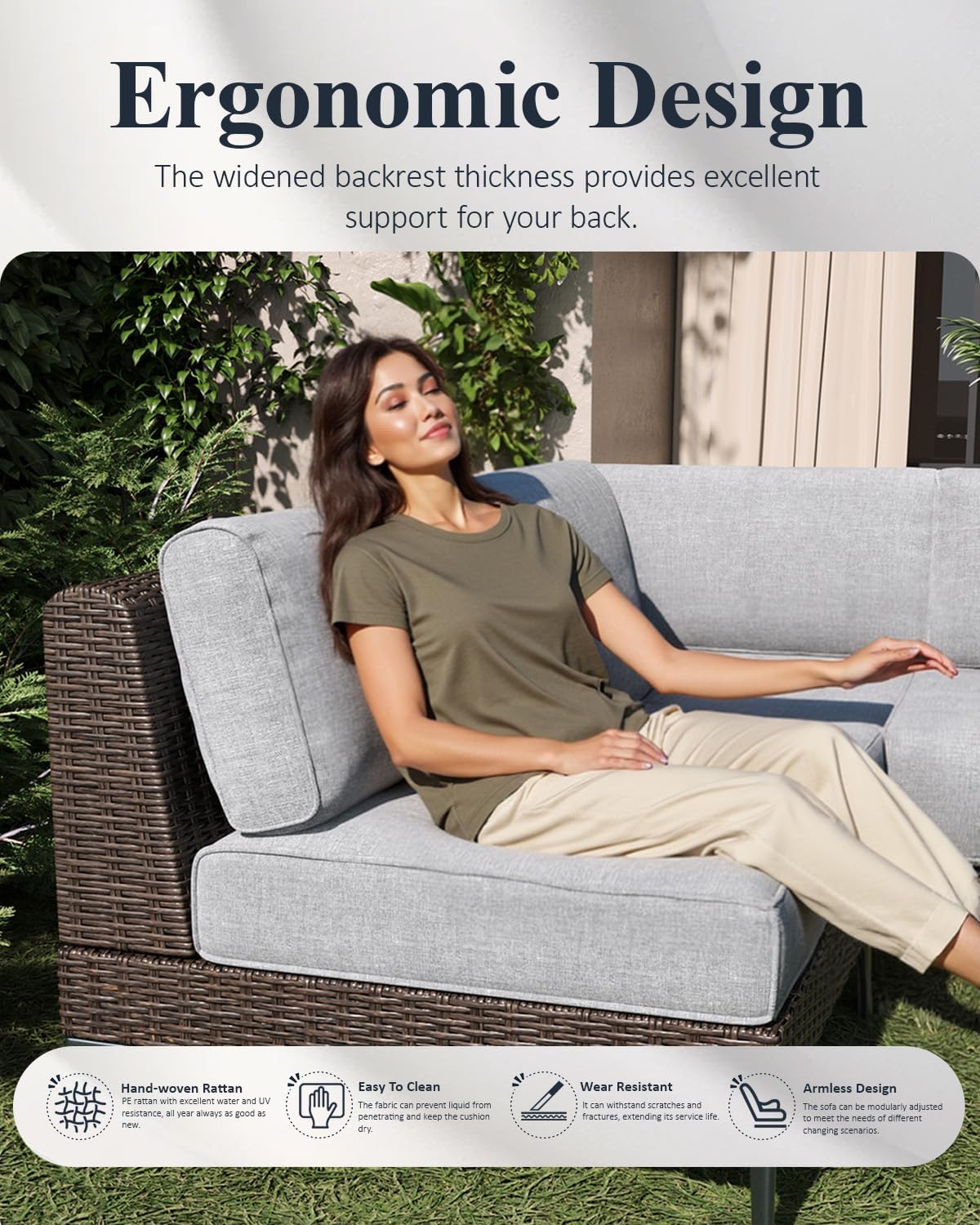 LayinSun 11-Piece Outdoor Modular Wicker Sectional Sofa with Fire Pit Table, Patio Furniture Conversation Set with Deep Seating and Thick Cushions