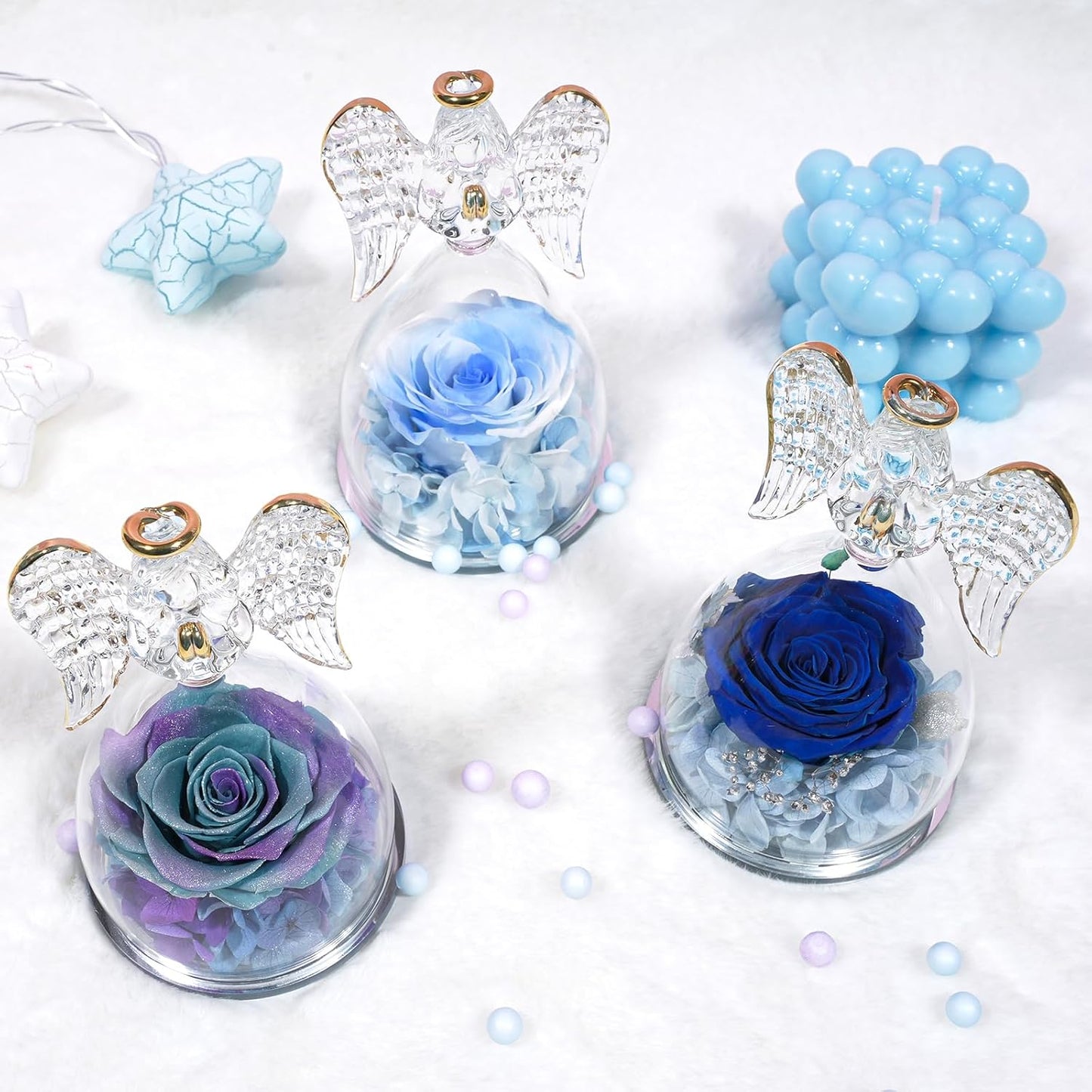 Yamonic Valentines Day Gifts for Her, Angel Figurines with Real Rose Gifts for Her Mom Grandma, Preserved Flowers Rose Angel Figurines for Mothers Day Christmas Anniversary Birthday Gifts for Her