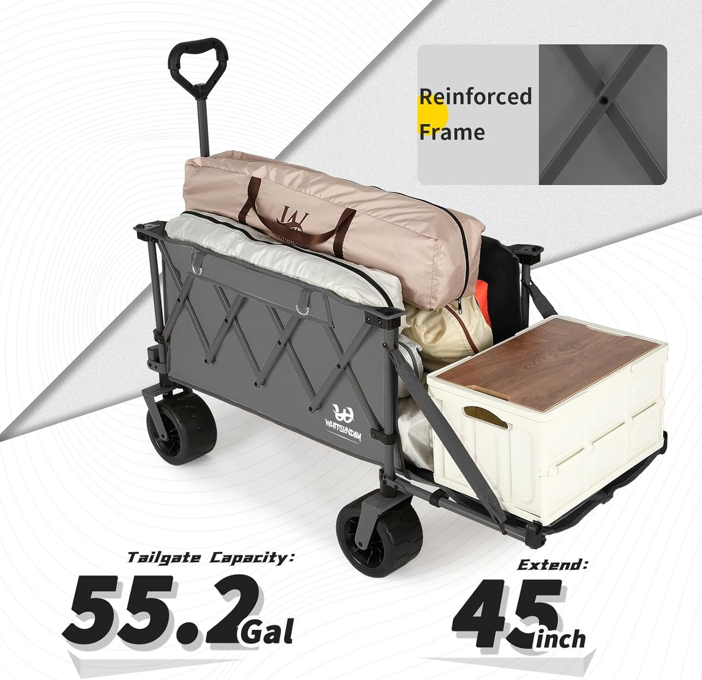 Whitsunday Collapsible Folding Wagon Heavy Duty Utility Beach Wagons with Opened Tailgate and All-Terrain Wheels for Camping,Garden,Sports Grey