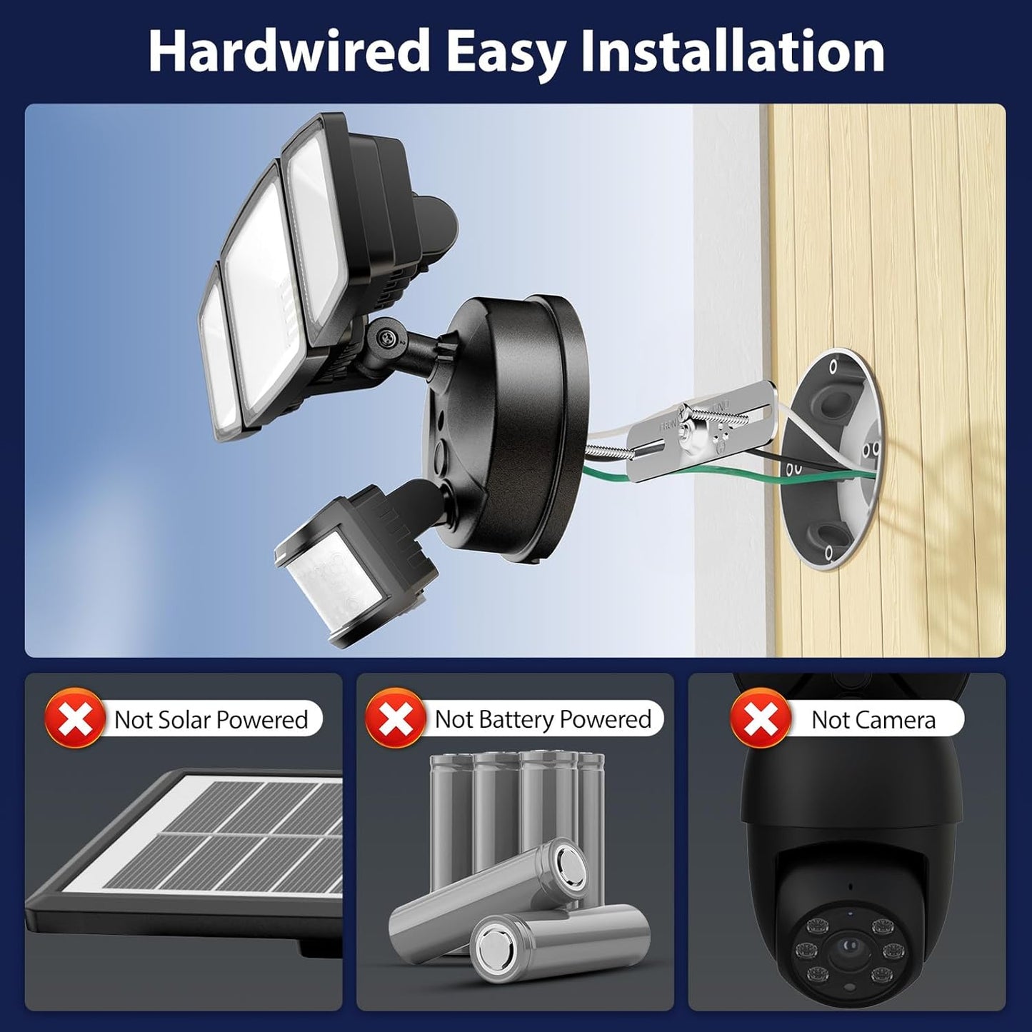 Onforu 65W LED Security Lights Motion Sensor Light Outdoor, 6500LM, 6500K, IP65 Waterproof, Flood Light Outdoor Motion Detector with Adjustable 3 Head, Hardwired Wall Light for Entryway, Yard, Garage