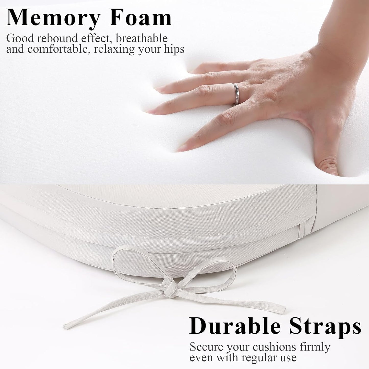 Outdoor Chair Cushions Set of 2, Waterproof Foam Patio Seat Cushions with Ties for Garden Sofa & Dining Furniture, 3-Year Color Fastness, 18x18x3 Inch, Beige